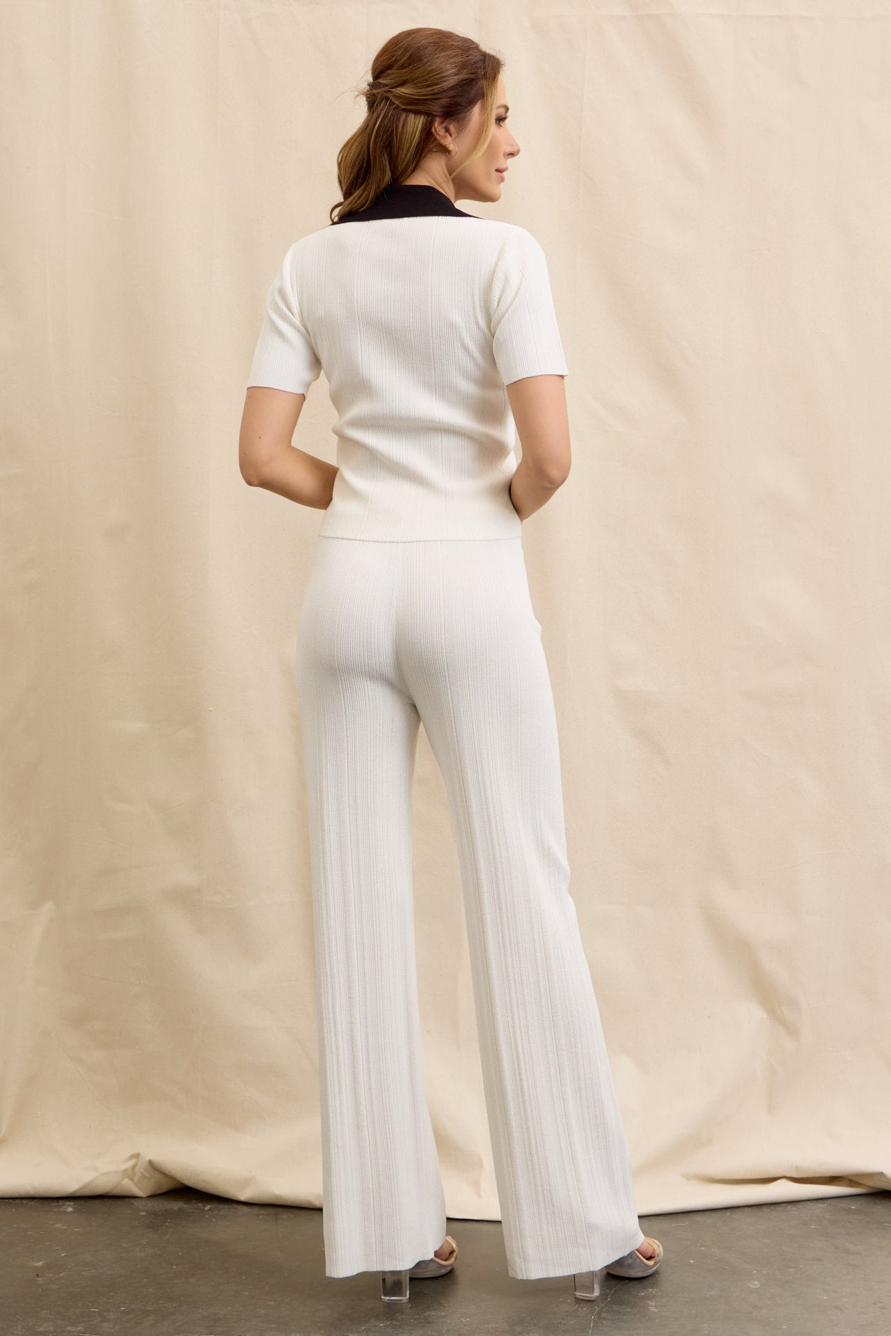 Mariselle Long Sleeve Collar Button Down Pants Set