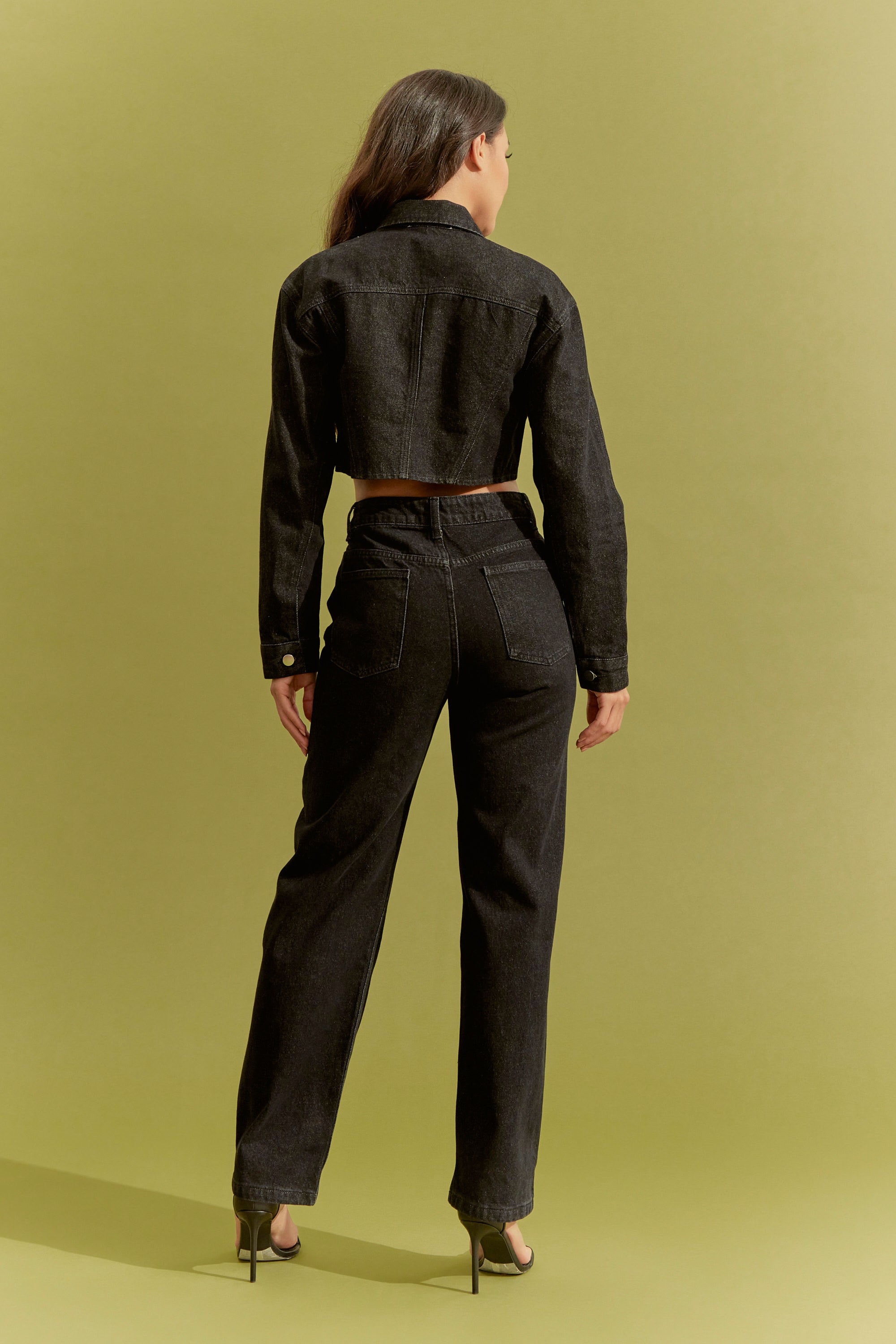 Denim Crop Jacket and Trouser 2pc Set