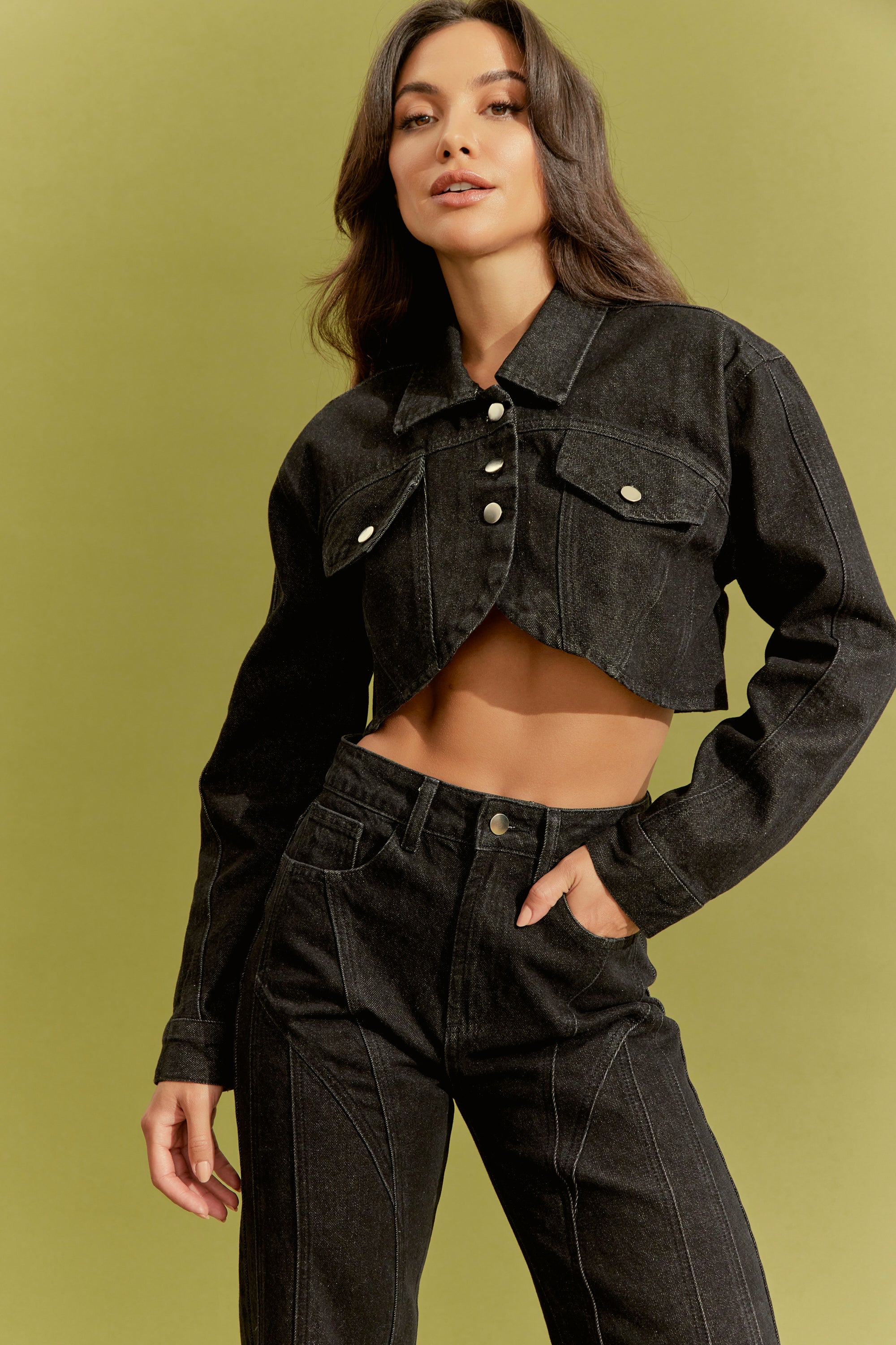 Denim Crop Jacket and Trouser 2pc Set