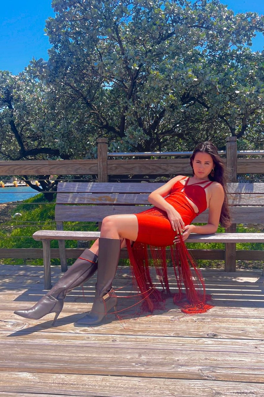 Bandage Fringe Dress With Cutouts