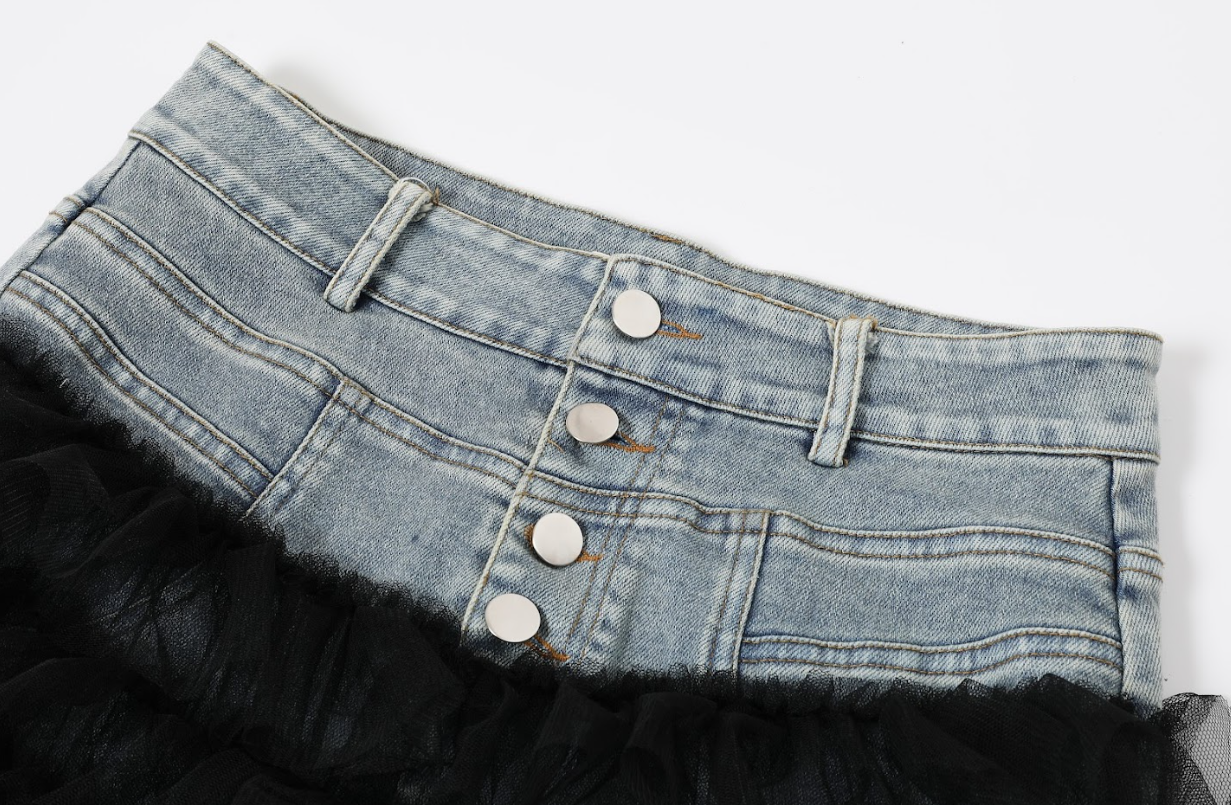 Denim Skirt with Mesh Contrast