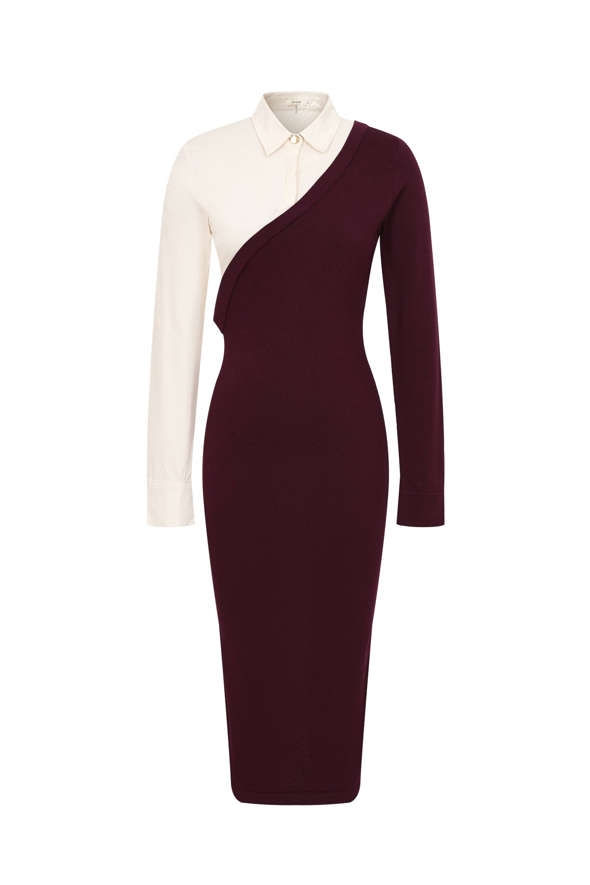 Asymmetrical Shirt Knit Mix Midi Dress
