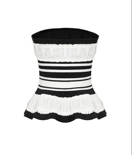 Valentina Sculpted Corset Bandage Stripe Peplum Top
