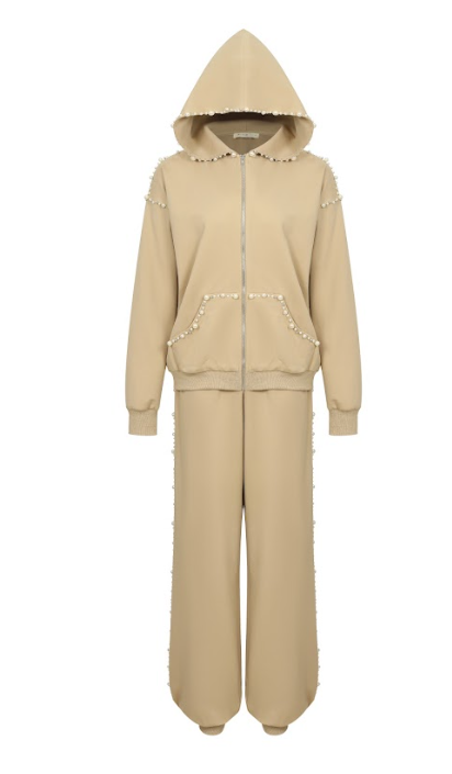Pearl Embellished Hooded Jacket And Pants Set