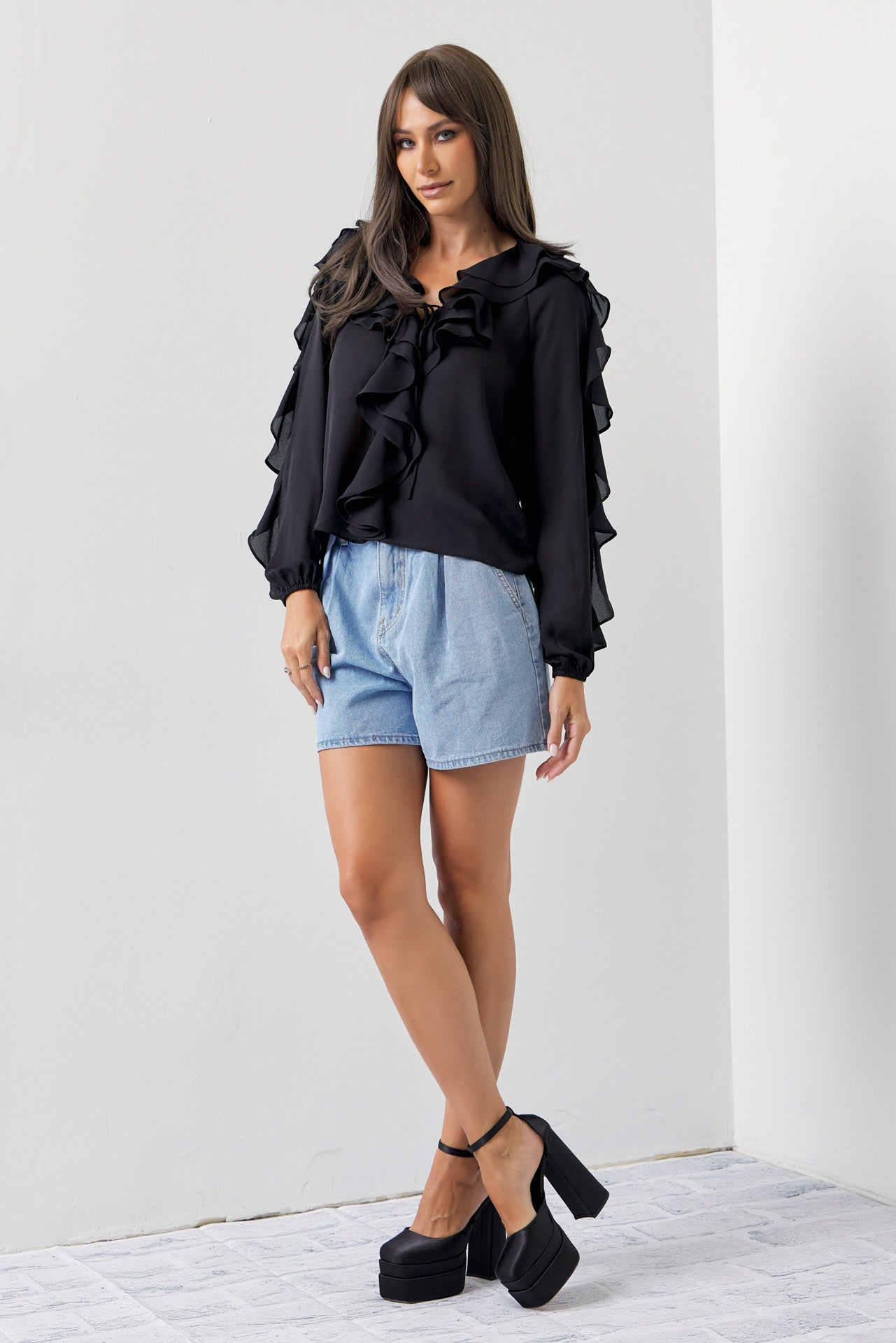 Sophia Woven Blouse with Ruffles