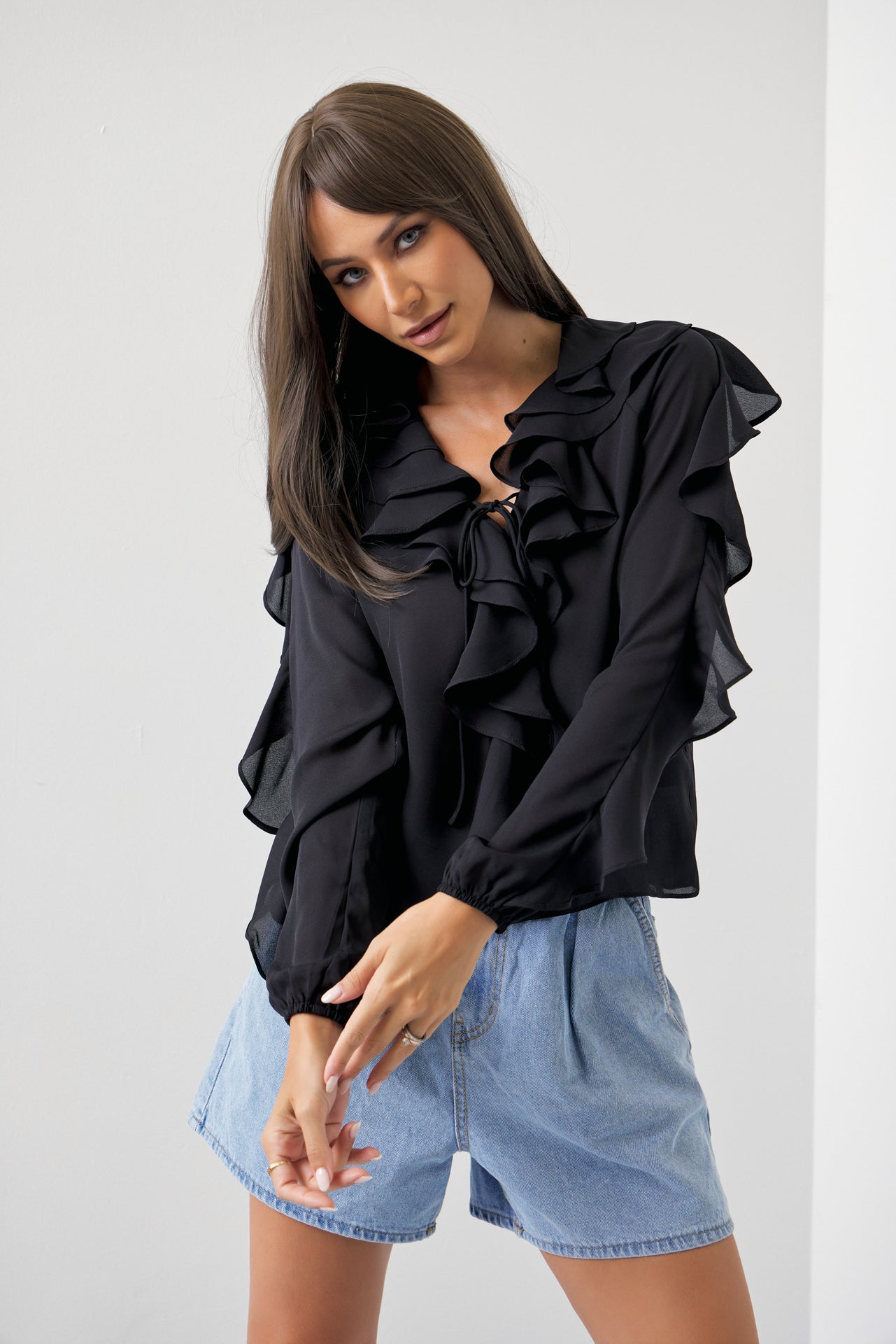 Sophia Woven Blouse with Ruffles