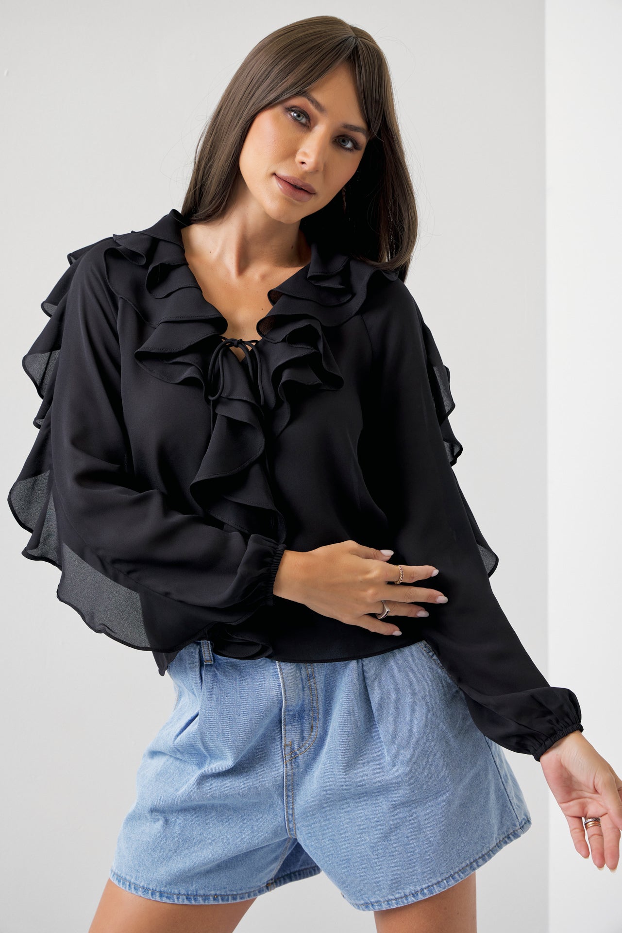 Sophia Woven Blouse with Ruffles