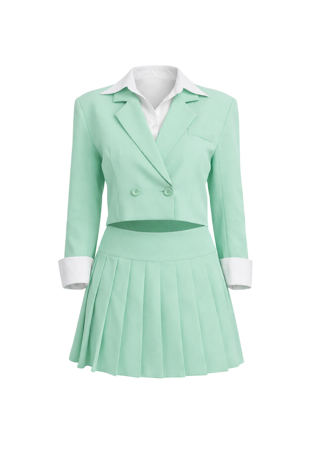 Conjunto de blazer corto con cuello en contraste y falda de tenis