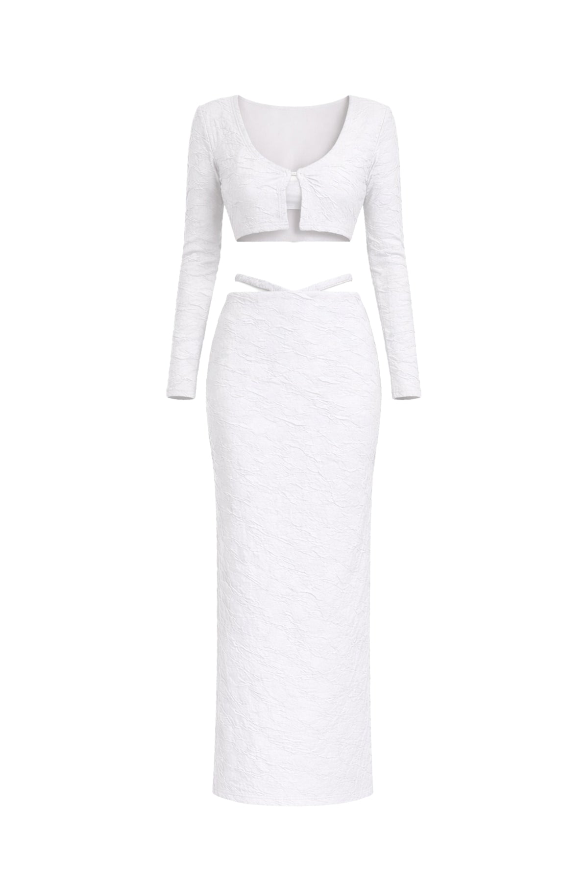 Textured Knit Bra Top, Cardigan and Maxi Skirt Set
