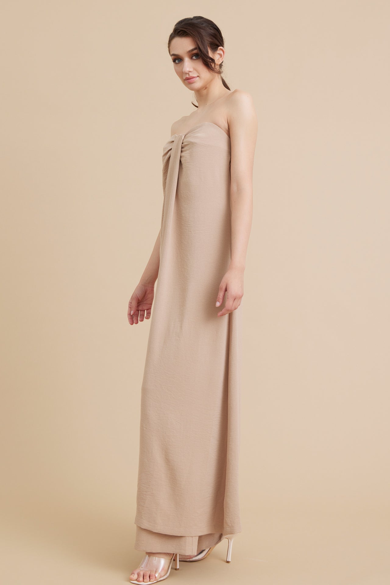 Woven Exaggerated Slit Tube Top and Wide Leg Pants Sets