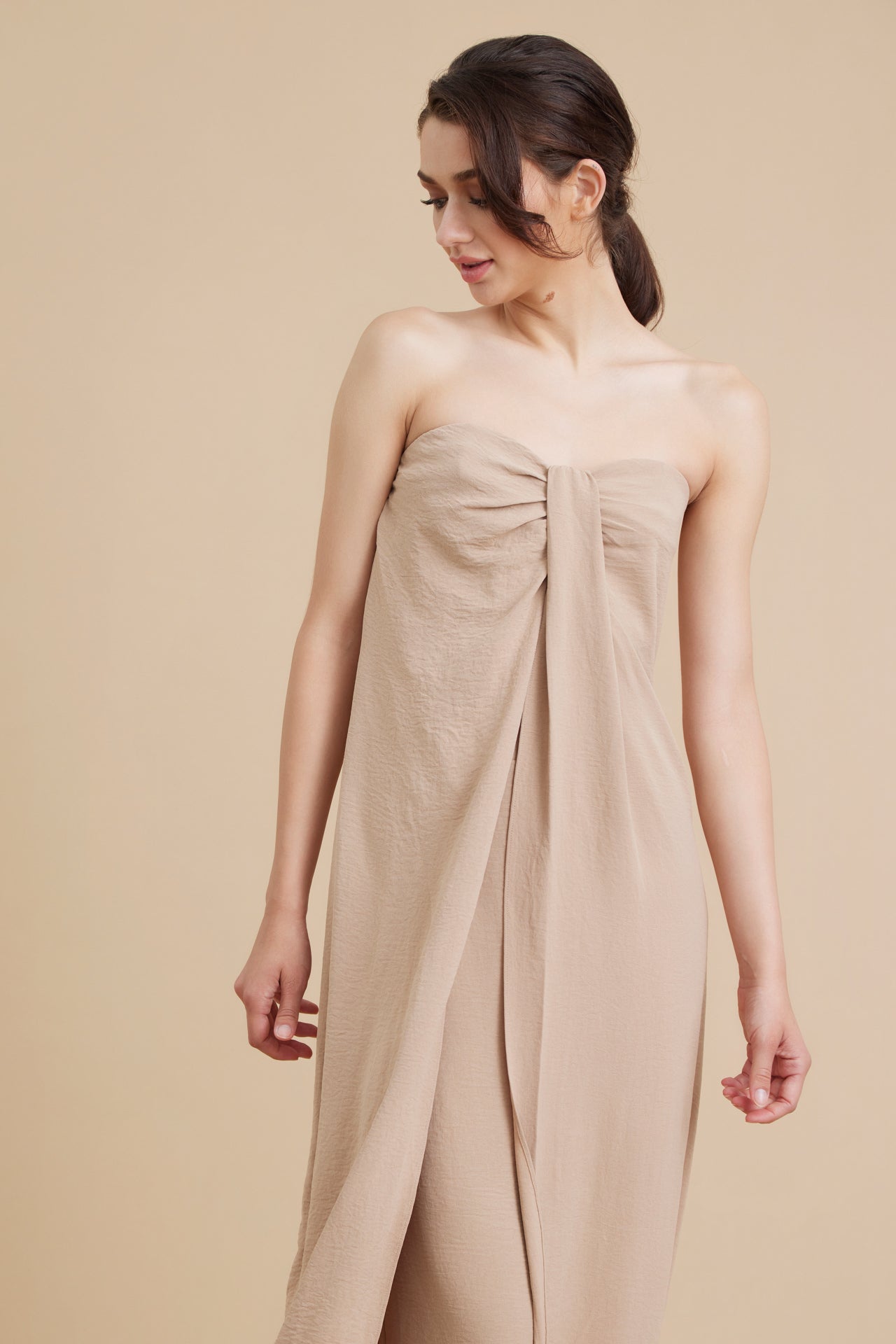 Woven Exaggerated Slit Tube Top and Wide Leg Pants Sets