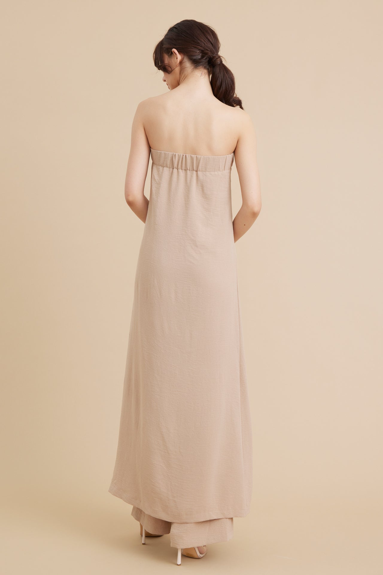 Woven Exaggerated Slit Tube Top and Wide Leg Pants Sets