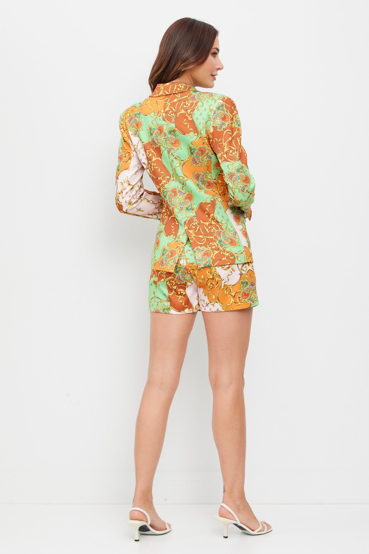Paisley Chain Print Long Sleeve Blazer and Short Set