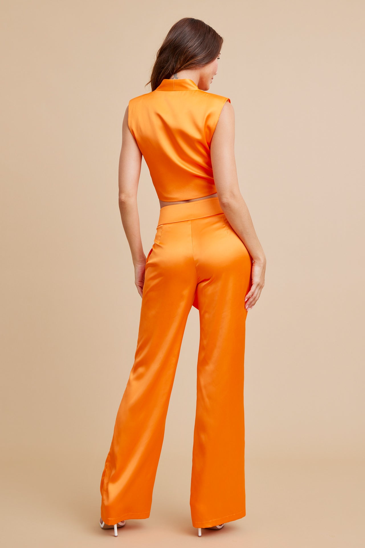 Front Tie Crop Top and Wide Leg Pants Set
