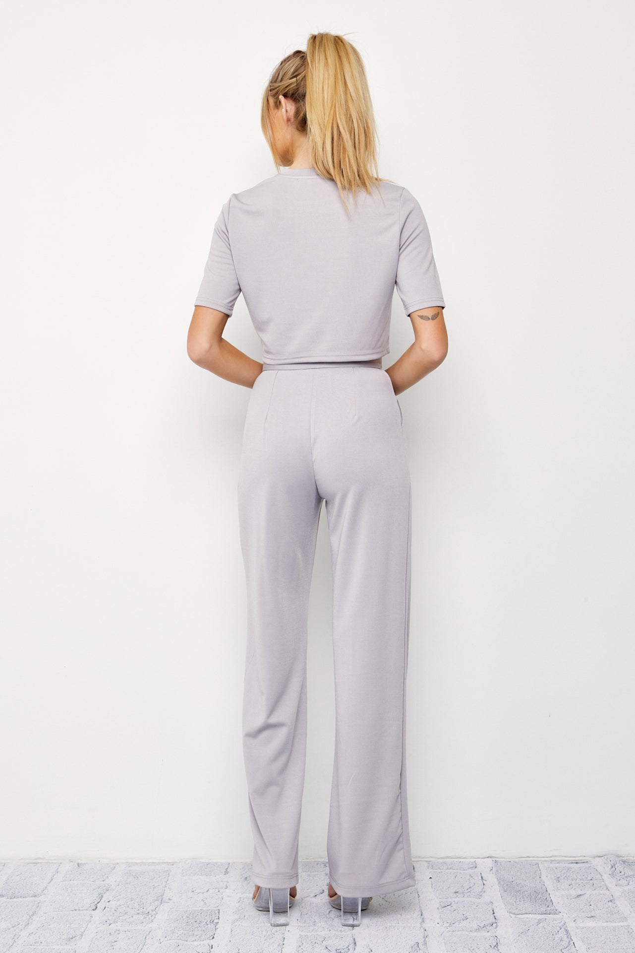 Knit Crop Top y pantalones de cintura alta Set