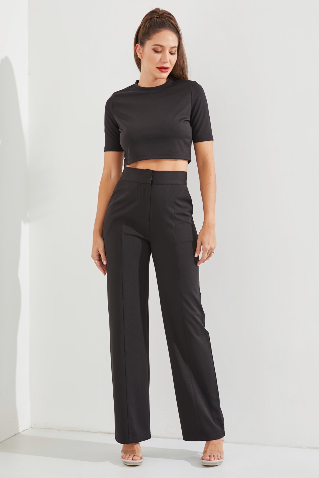 Casual Day Crop Top and High Waist Pants Set