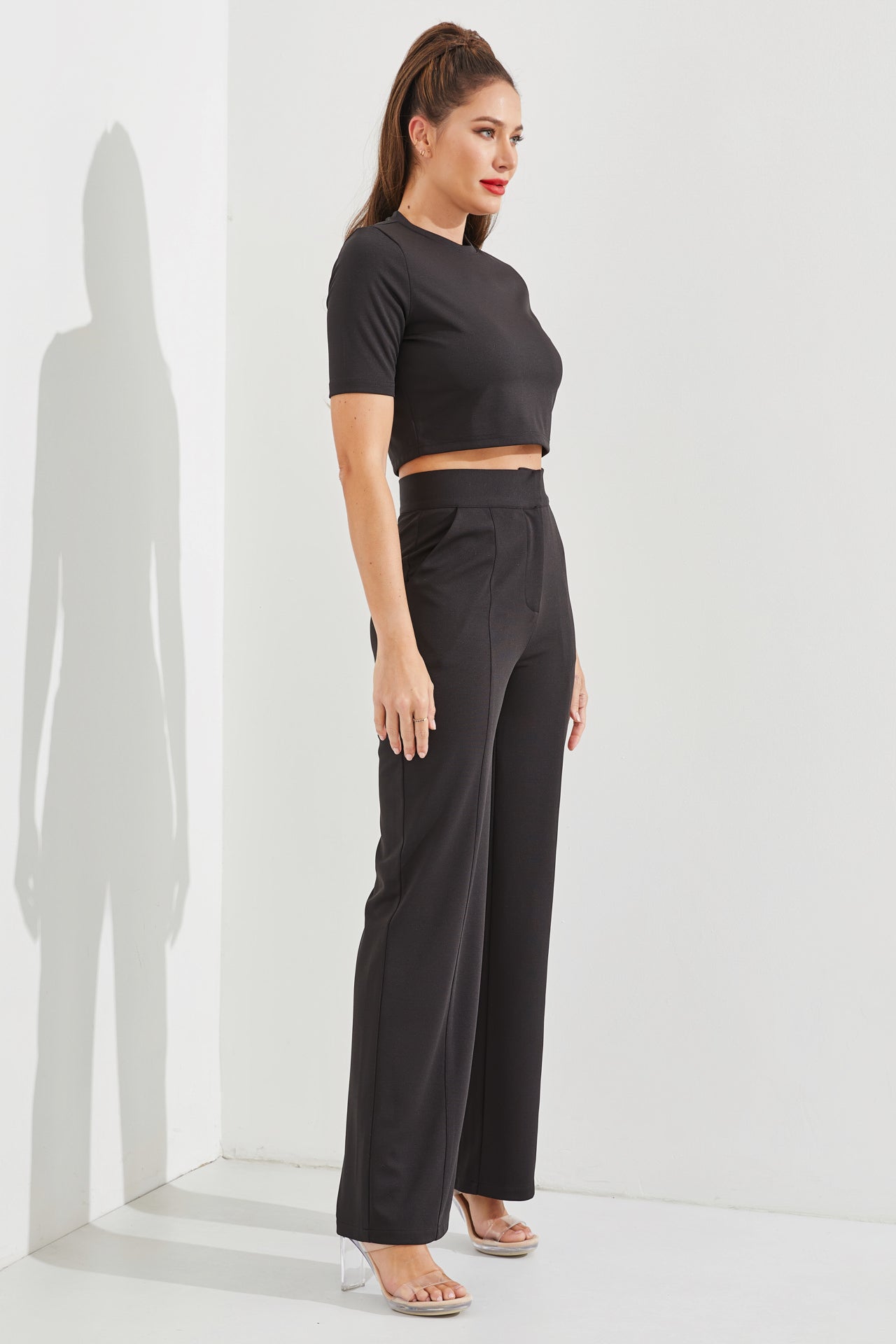 Casual Day Crop Top and High Waist Pants Set