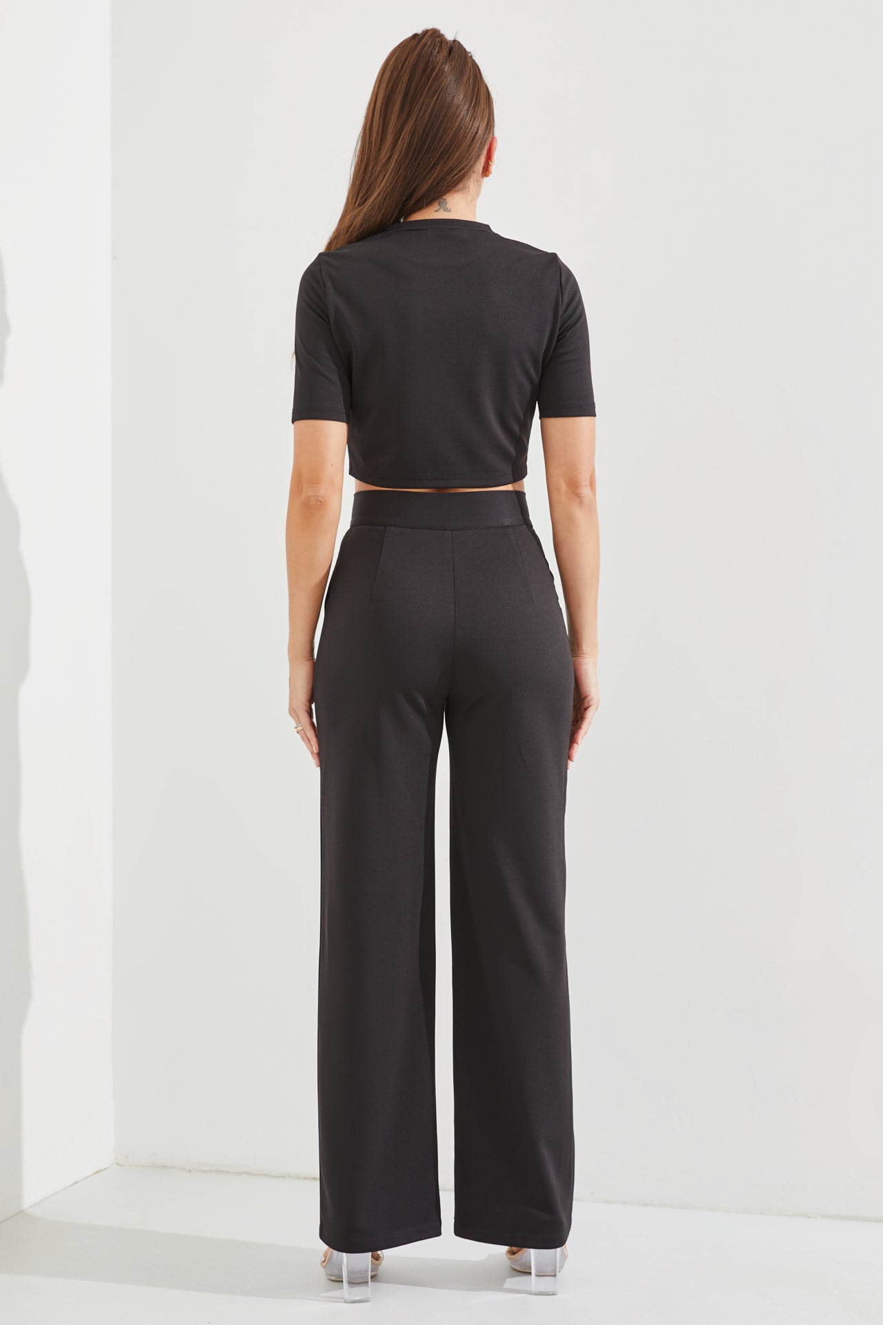 Casual Day Crop Top and High Waist Pants Set
