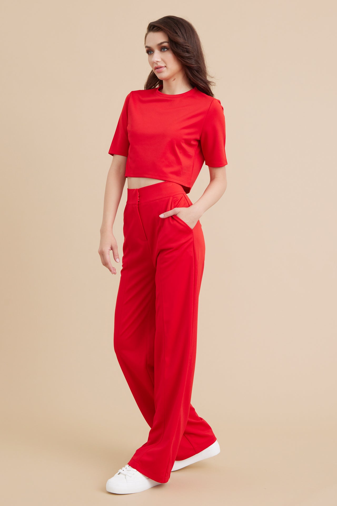Knit Crop Top y pantalones de cintura alta Set