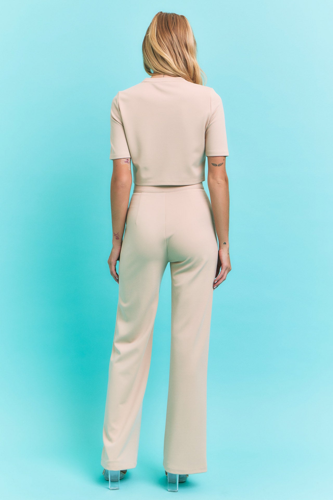 Knit Crop Top y pantalones de cintura alta Set