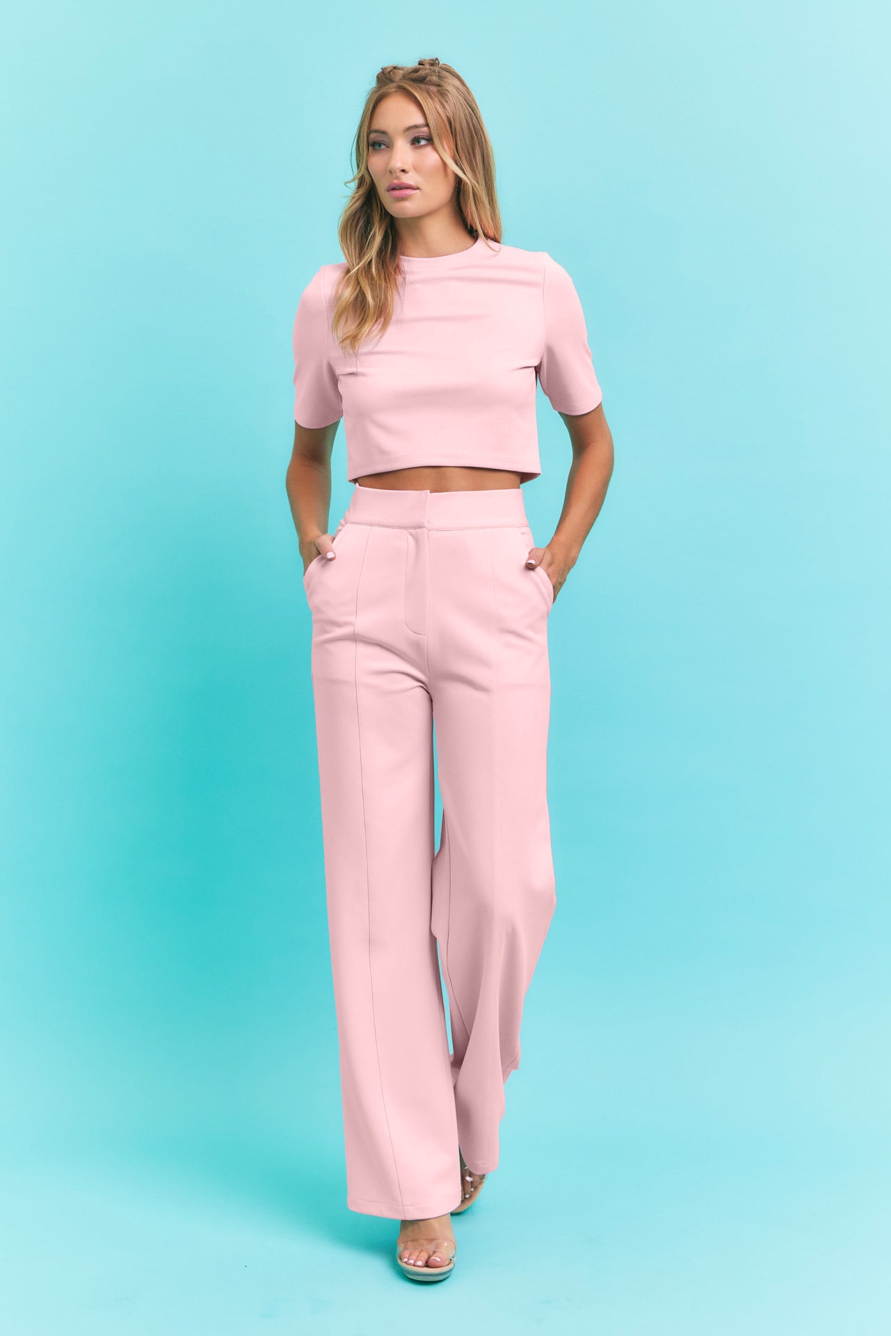 Knit Crop Top y pantalones de cintura alta Set