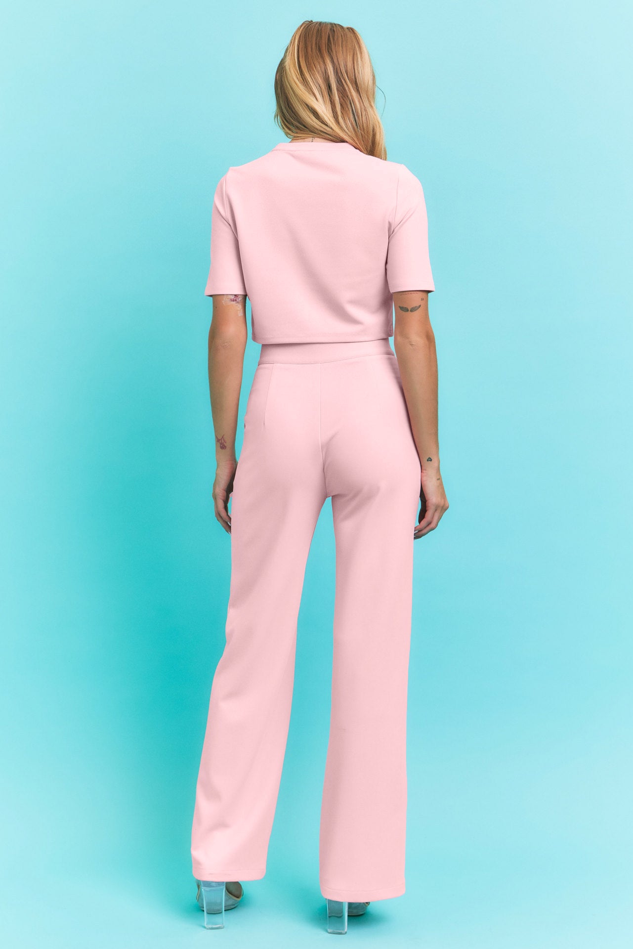 Knit Crop Top y pantalones de cintura alta Set