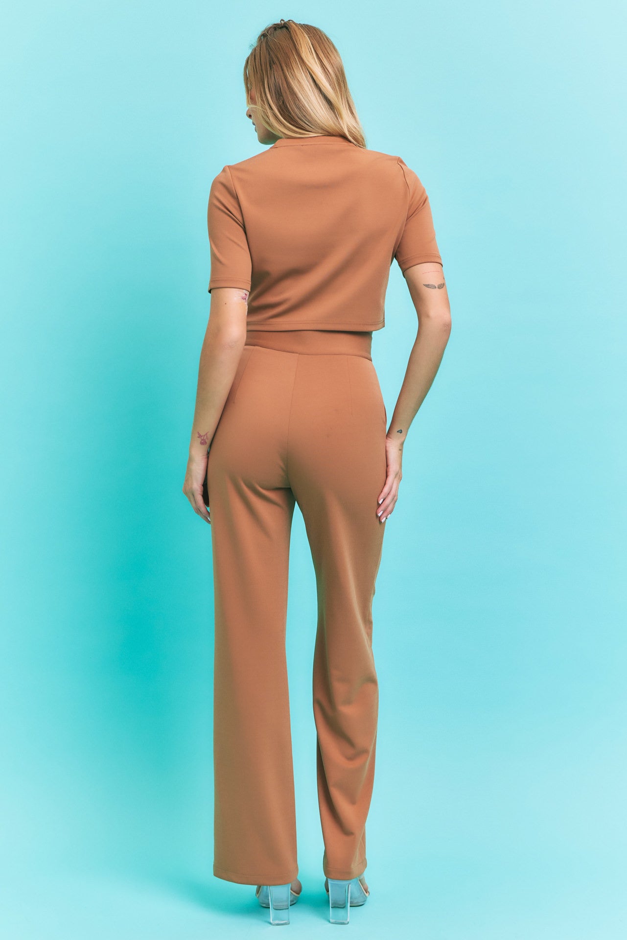 Knit Crop Top y pantalones de cintura alta Set