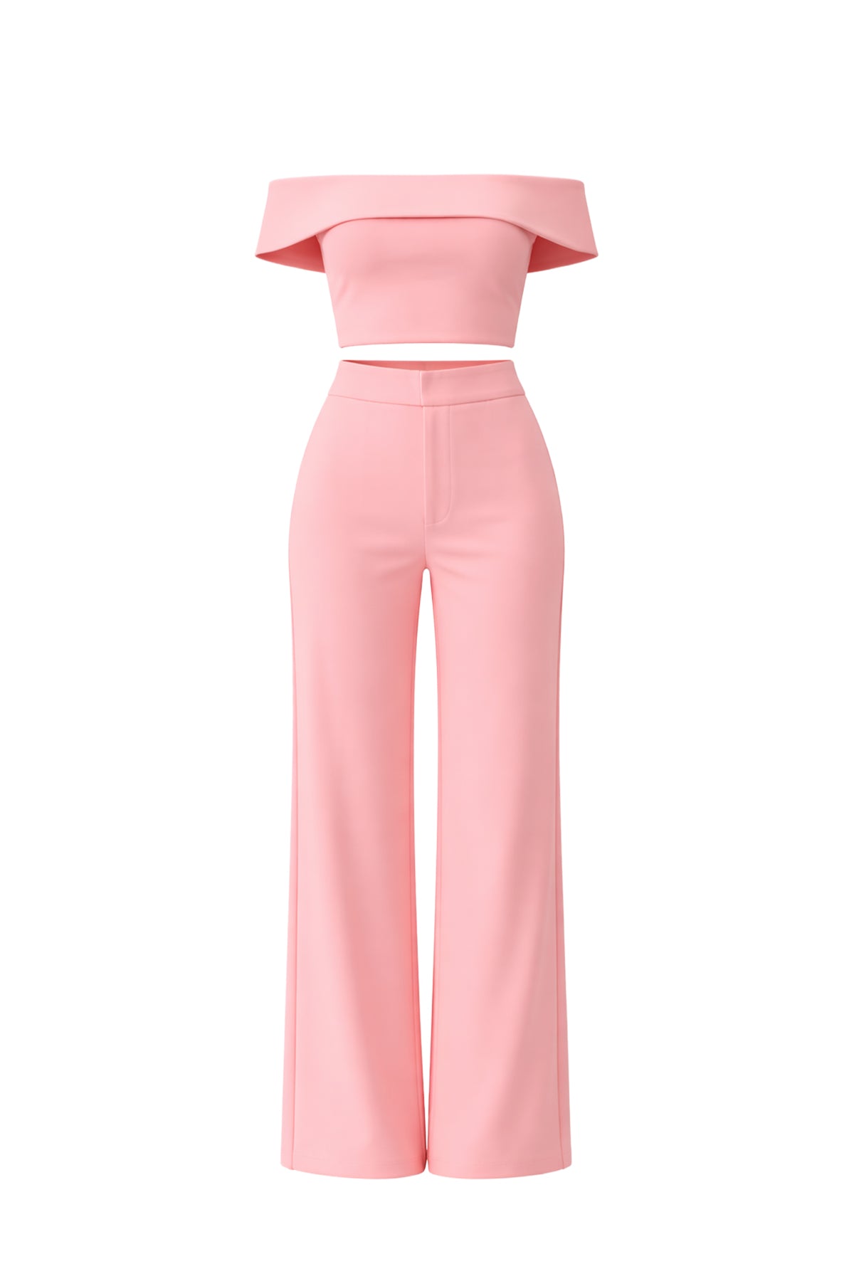 Knit Off Shoulder Crop Top and Wide Leg Pants Set