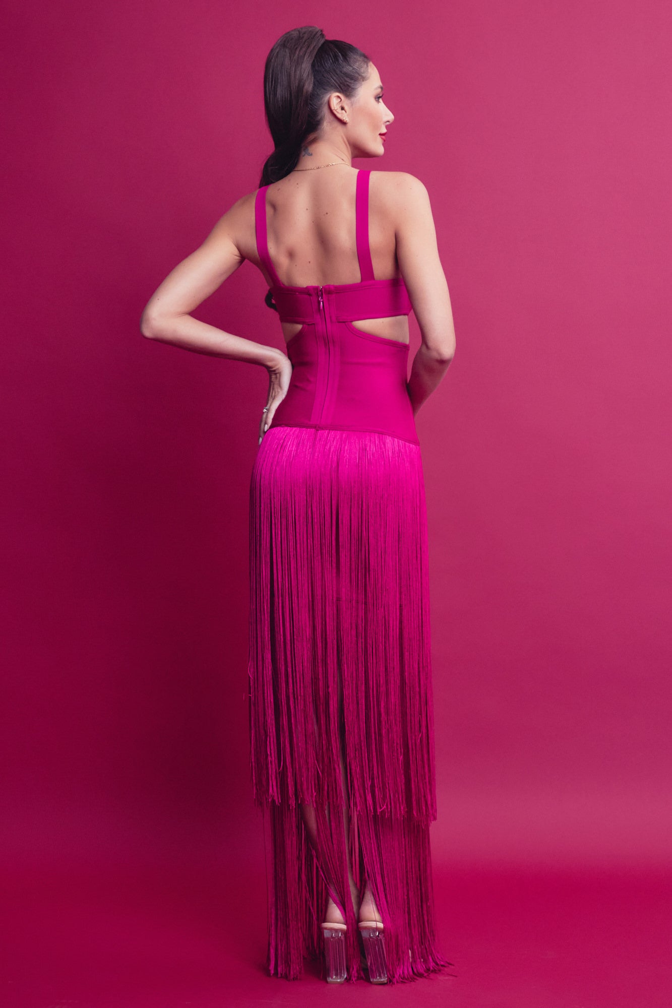 Bandage Fringe Dress With Cutout