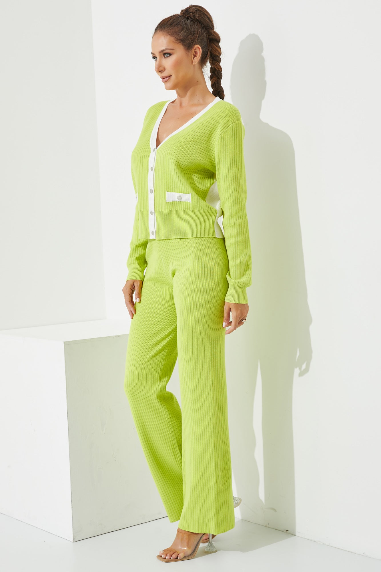 Knit Color Block Cardigan and Pants Set