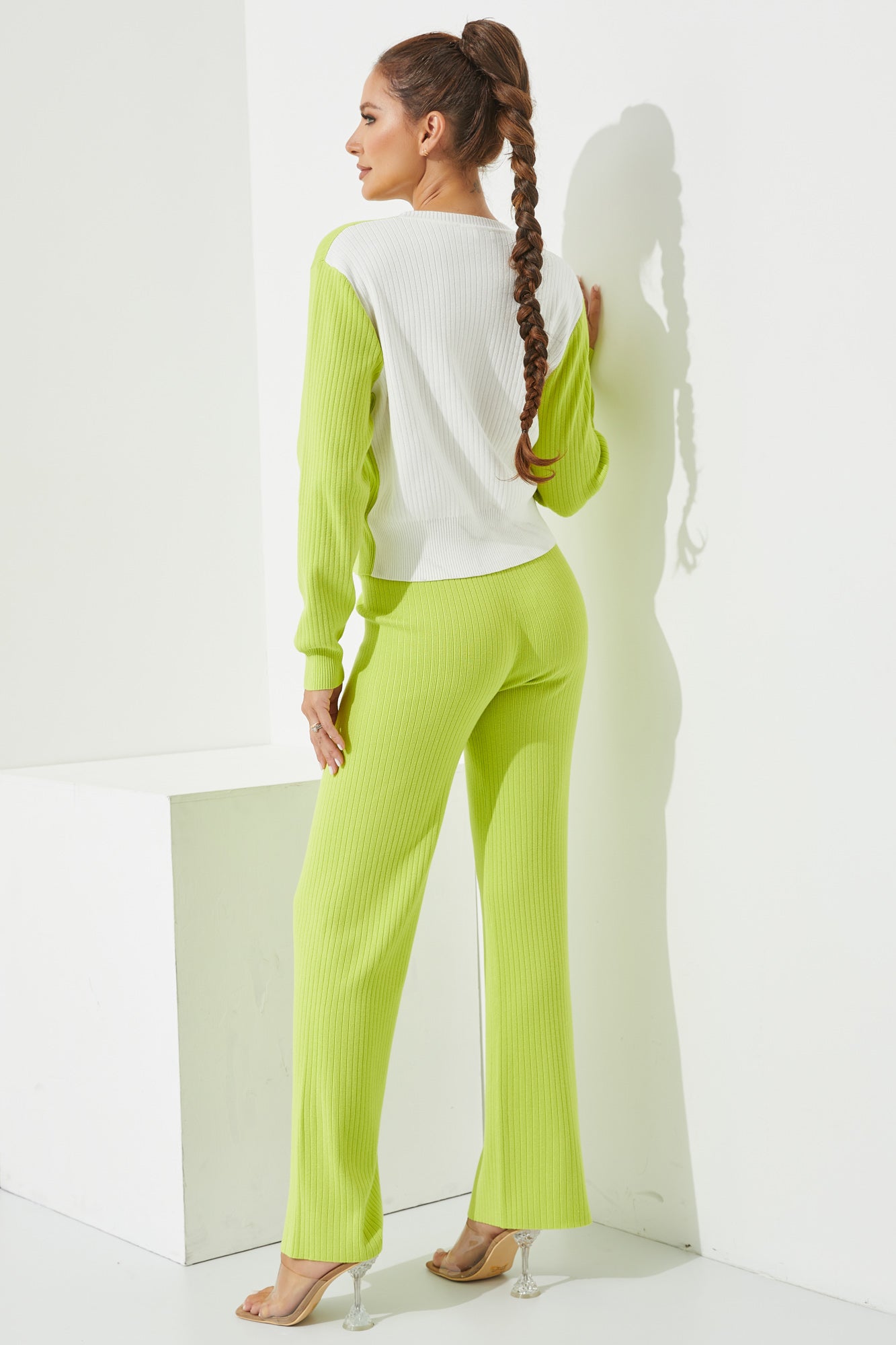 Knit Color Block Cardigan and Pants Set