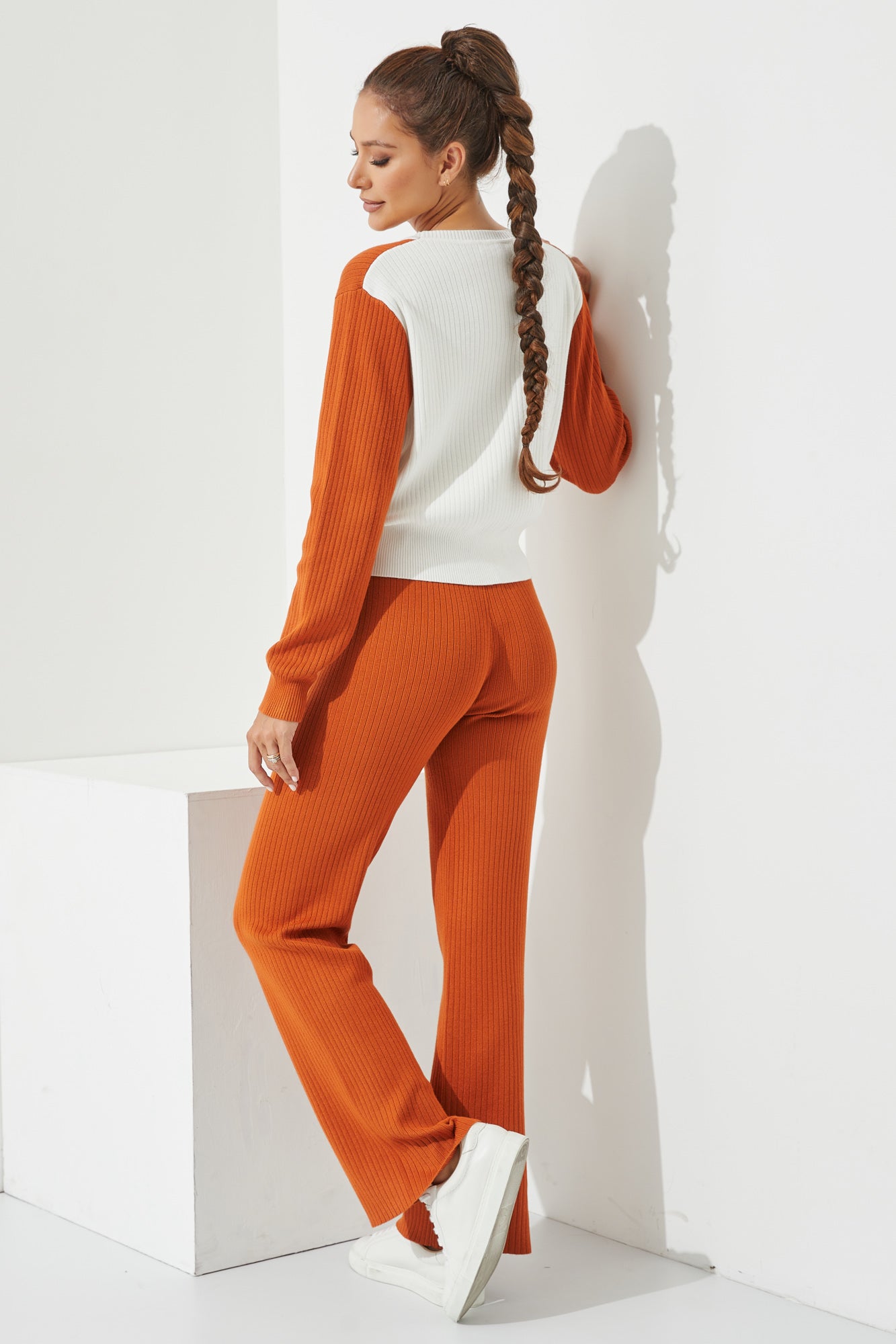 Knit Color Block Cardigan and Pants Set