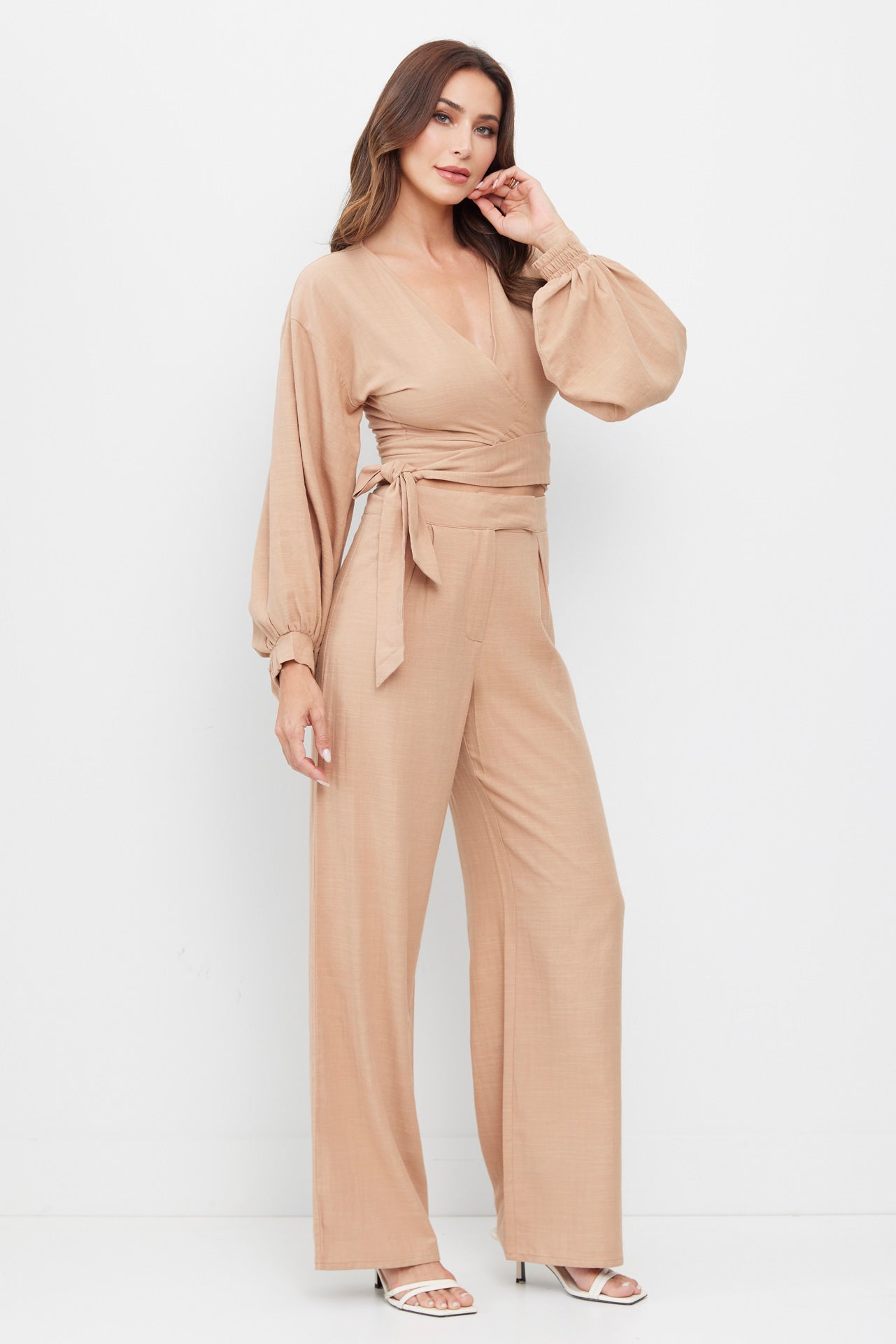Balloon Sleeve Top & Pleated Detail Pant Set