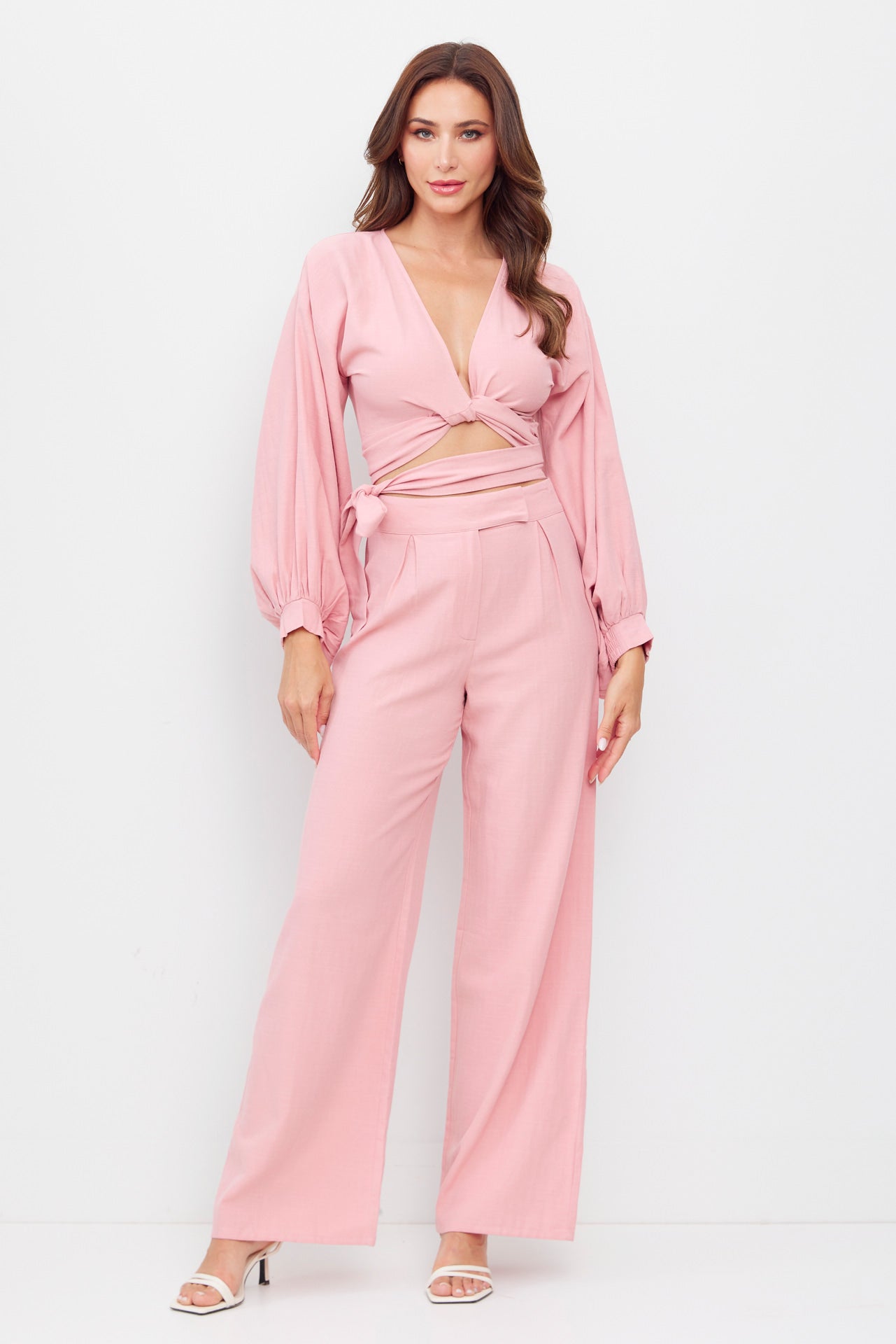 Balloon Sleeve Top & Pleated Detail Pant Set