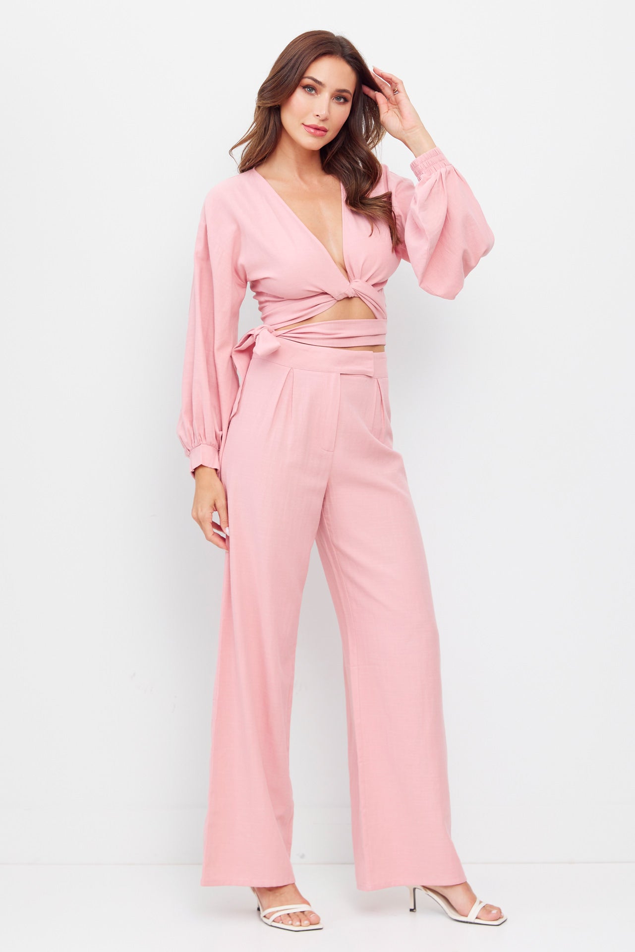 Balloon Sleeve Top & Pleated Detail Pant Set