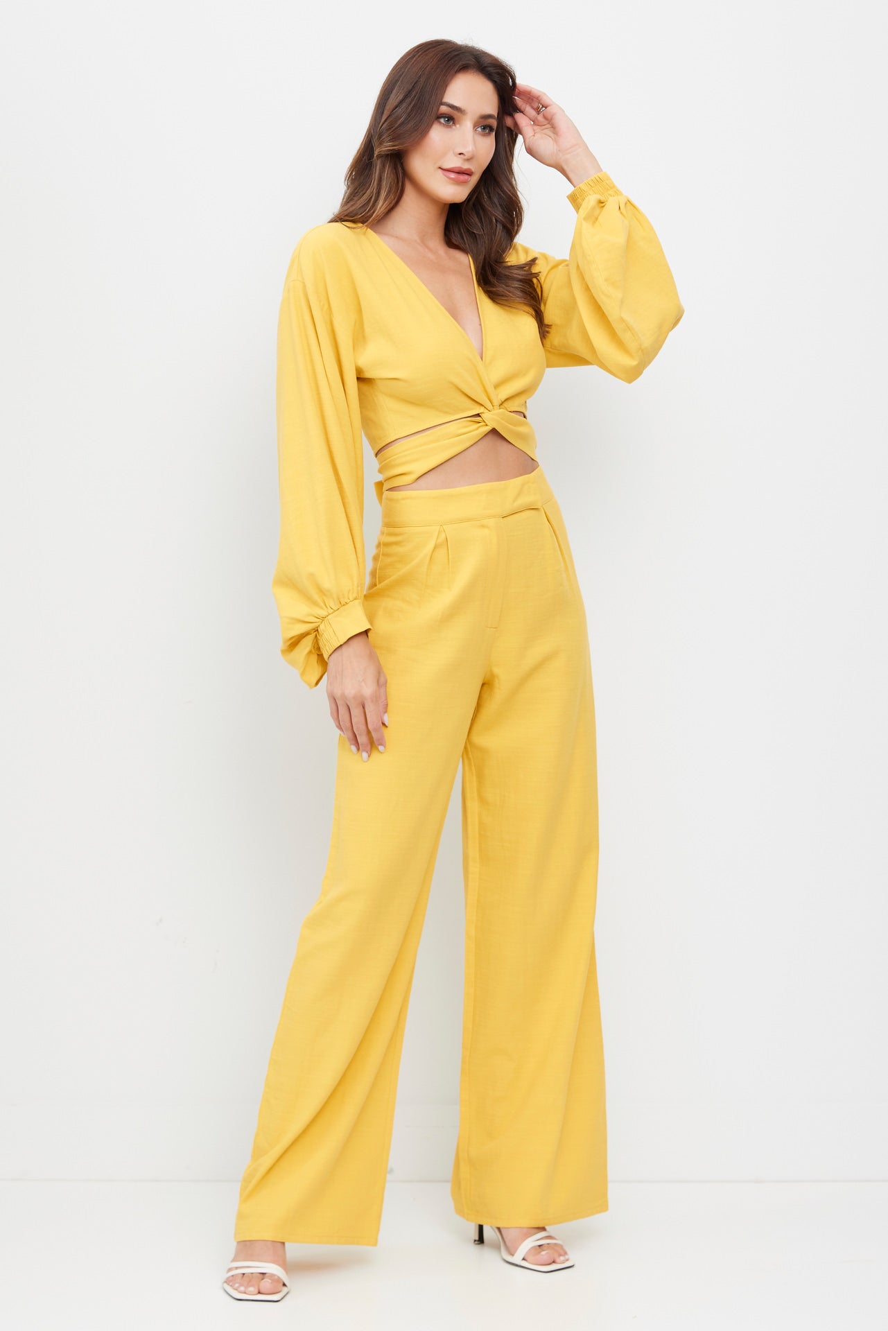 Balloon Sleeve Top & Pleated Detail Pant Set