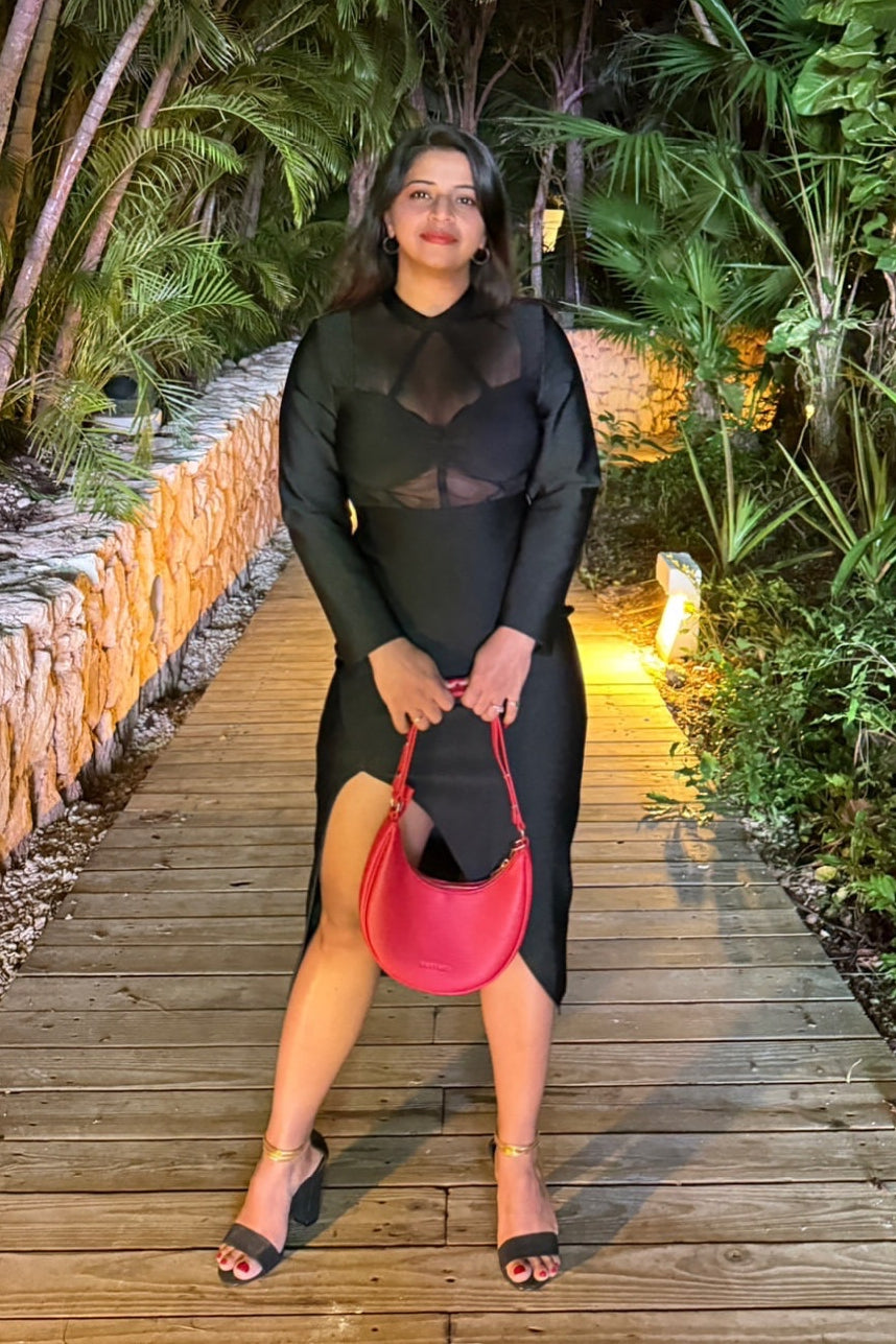 Sheer Mock Neck Bodycon Dress