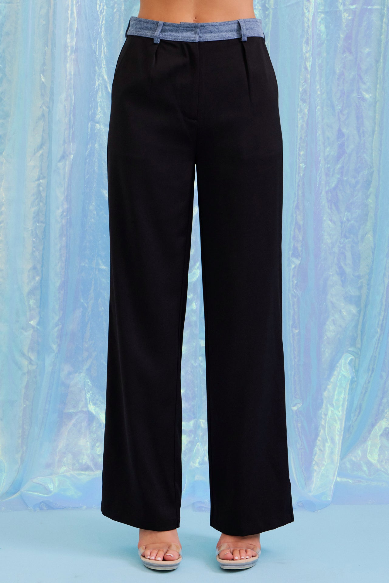 Two Becomes One Contrast Denim Shirt & Pants Set