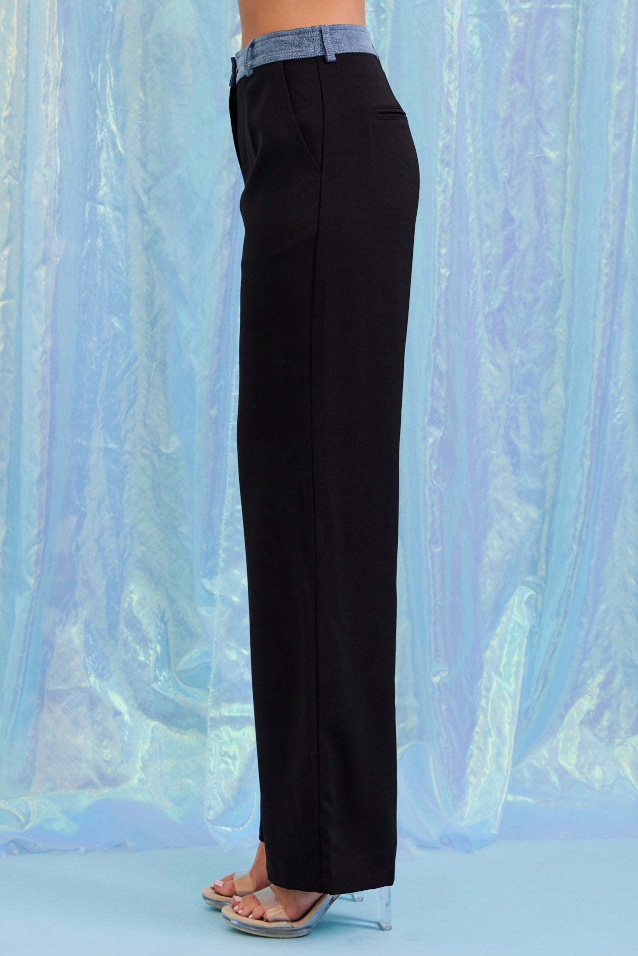 Two Becomes One Contrast Denim Shirt & Pants Set