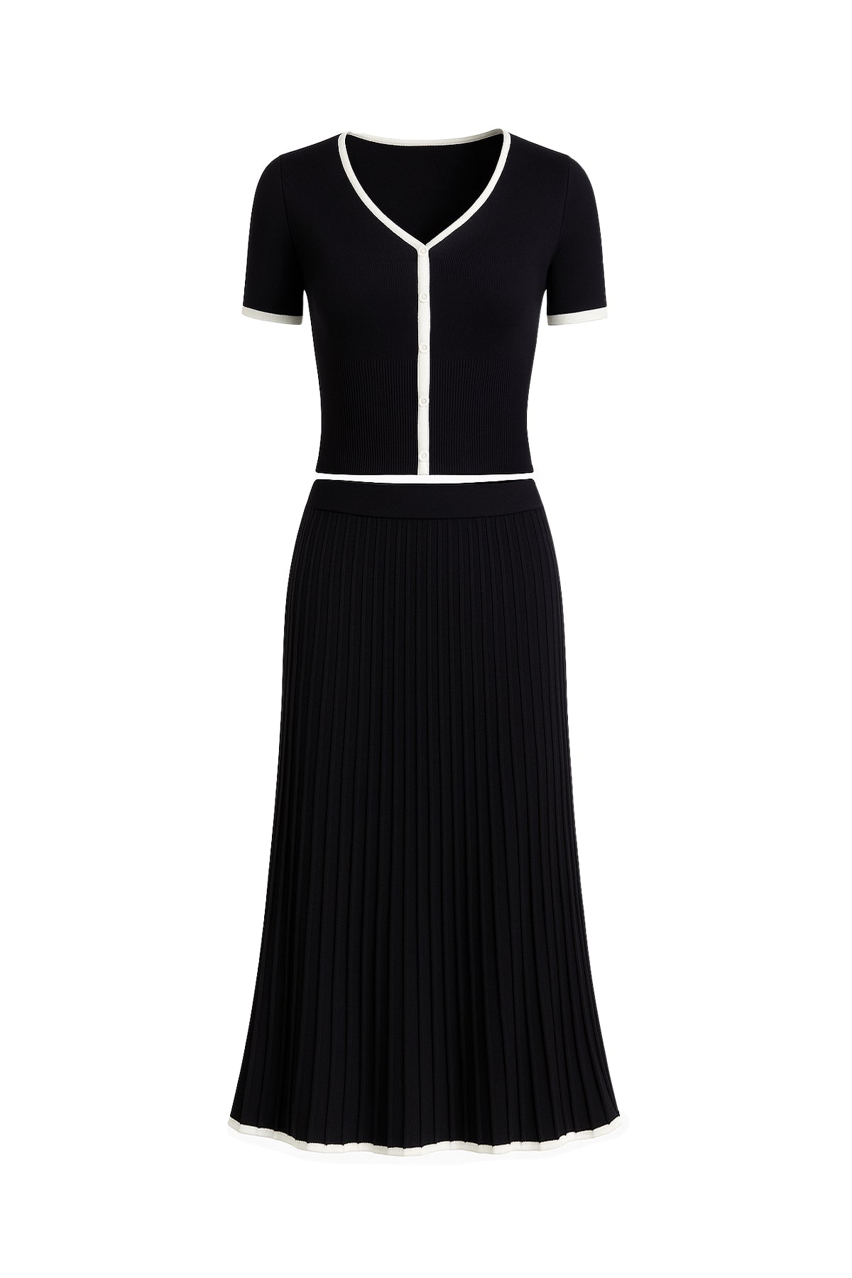 Evadne Short Sleeve Top With Flare Skirt Set