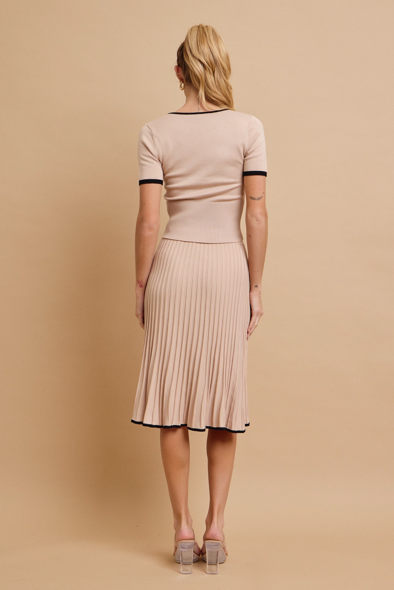 Evadne Short Sleeve Top With Flare Skirt Set