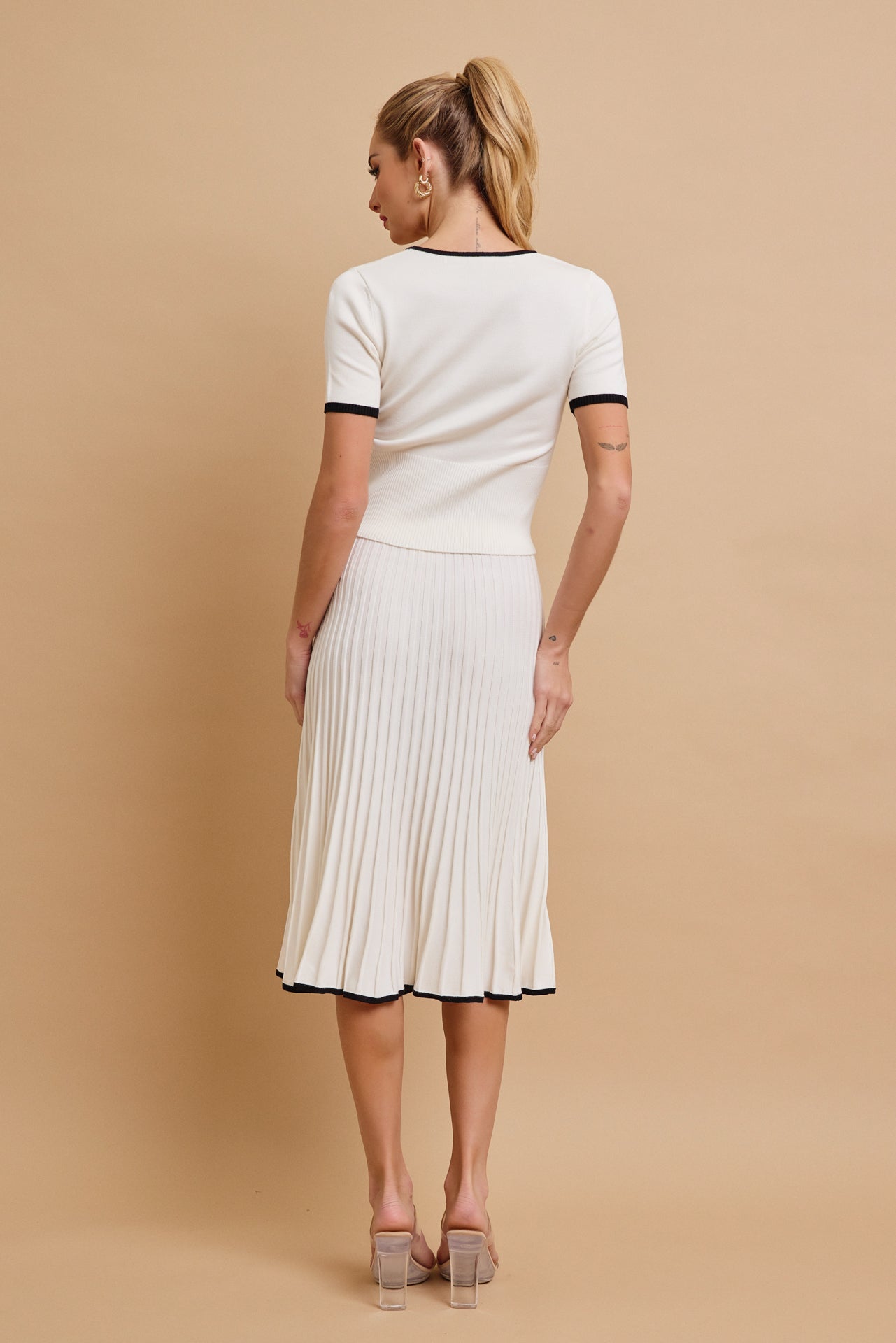 Evadne Short Sleeve Top With Flare Skirt Set