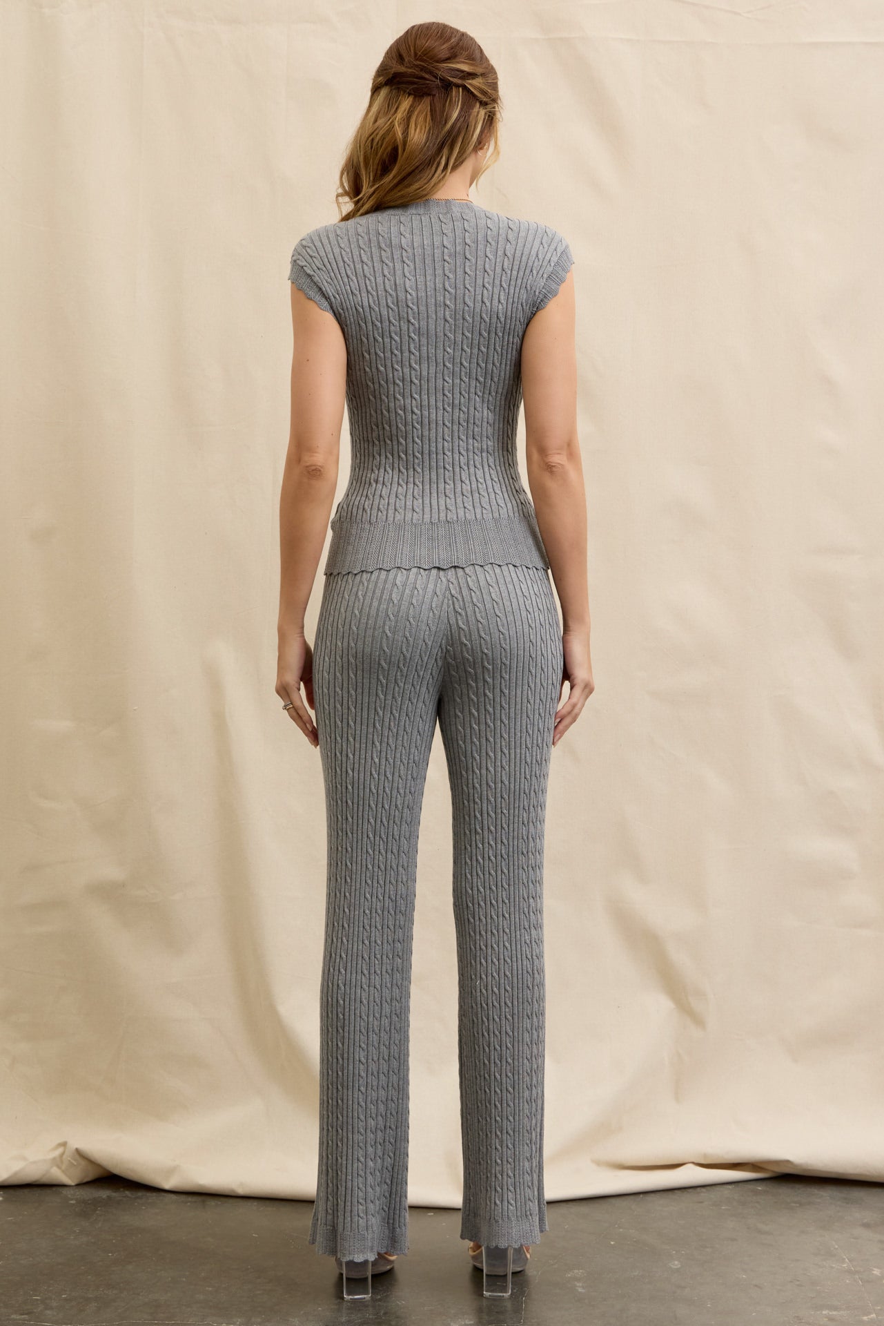 Scallop Bloom Sleeveless Sweater Top & Pants Set