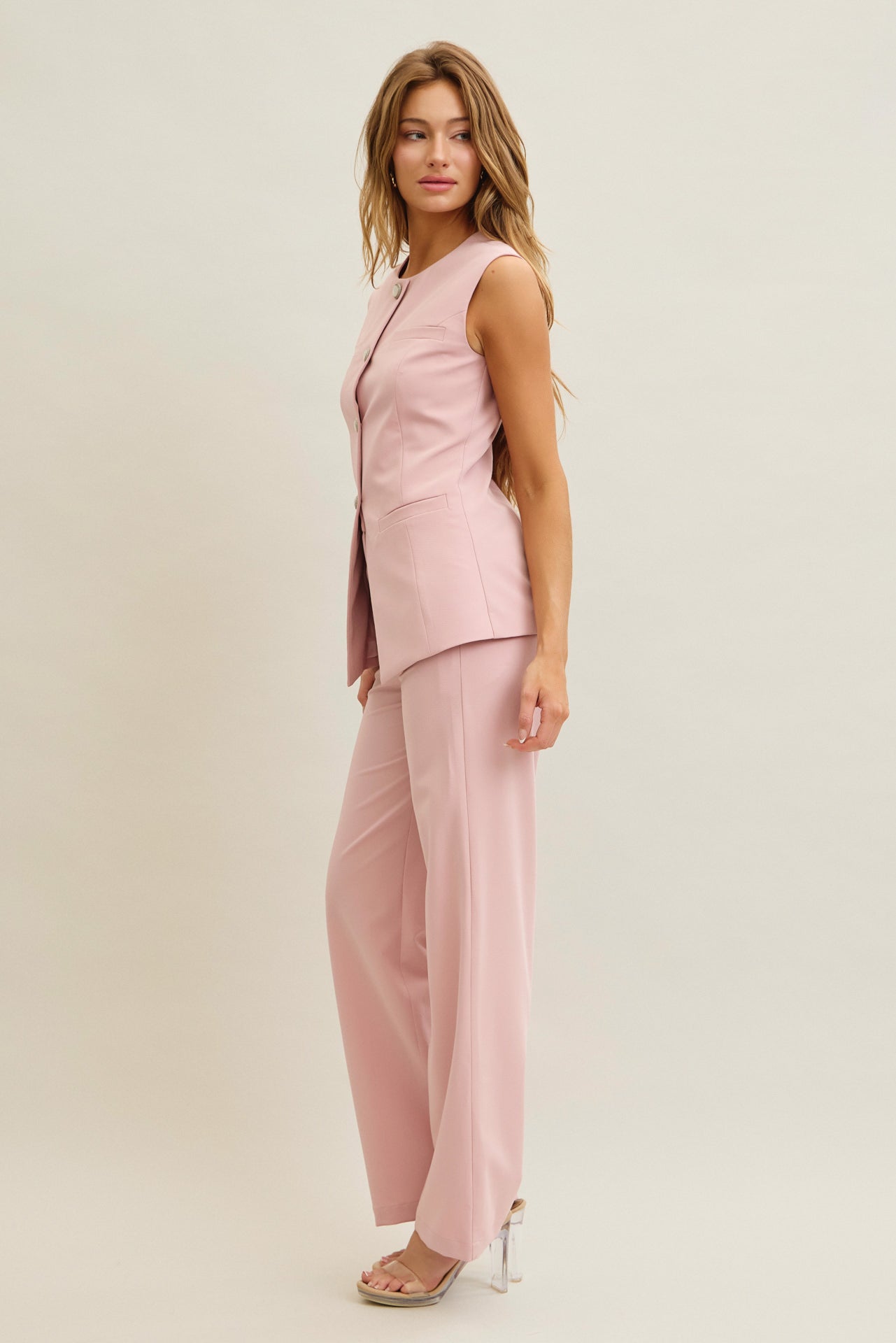 Woven Majesty Round Neck Vest Pants Set