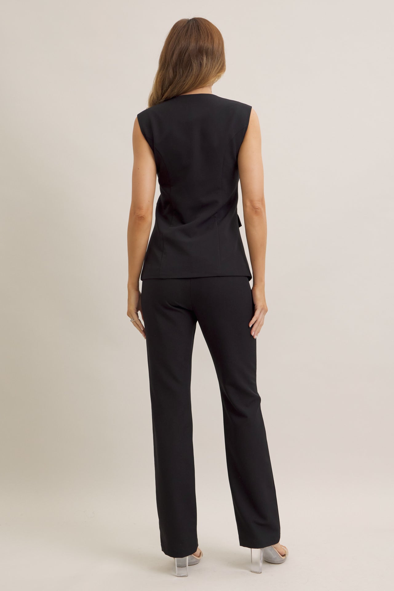 Evangeline Woven Sleeveless Button Down Vest & Pants Set