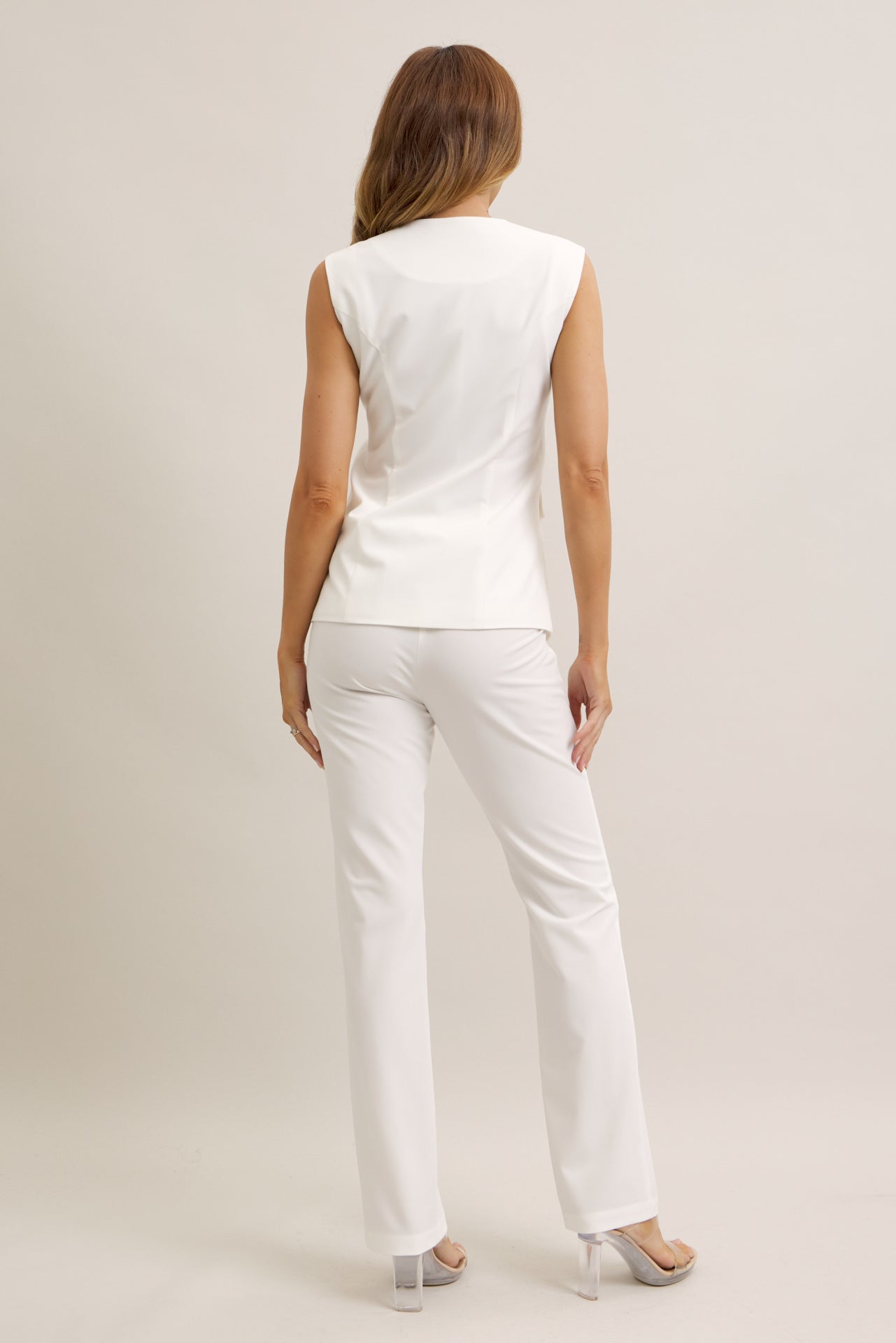 Evangeline Woven Sleeveless Button Down Vest & Pants Set