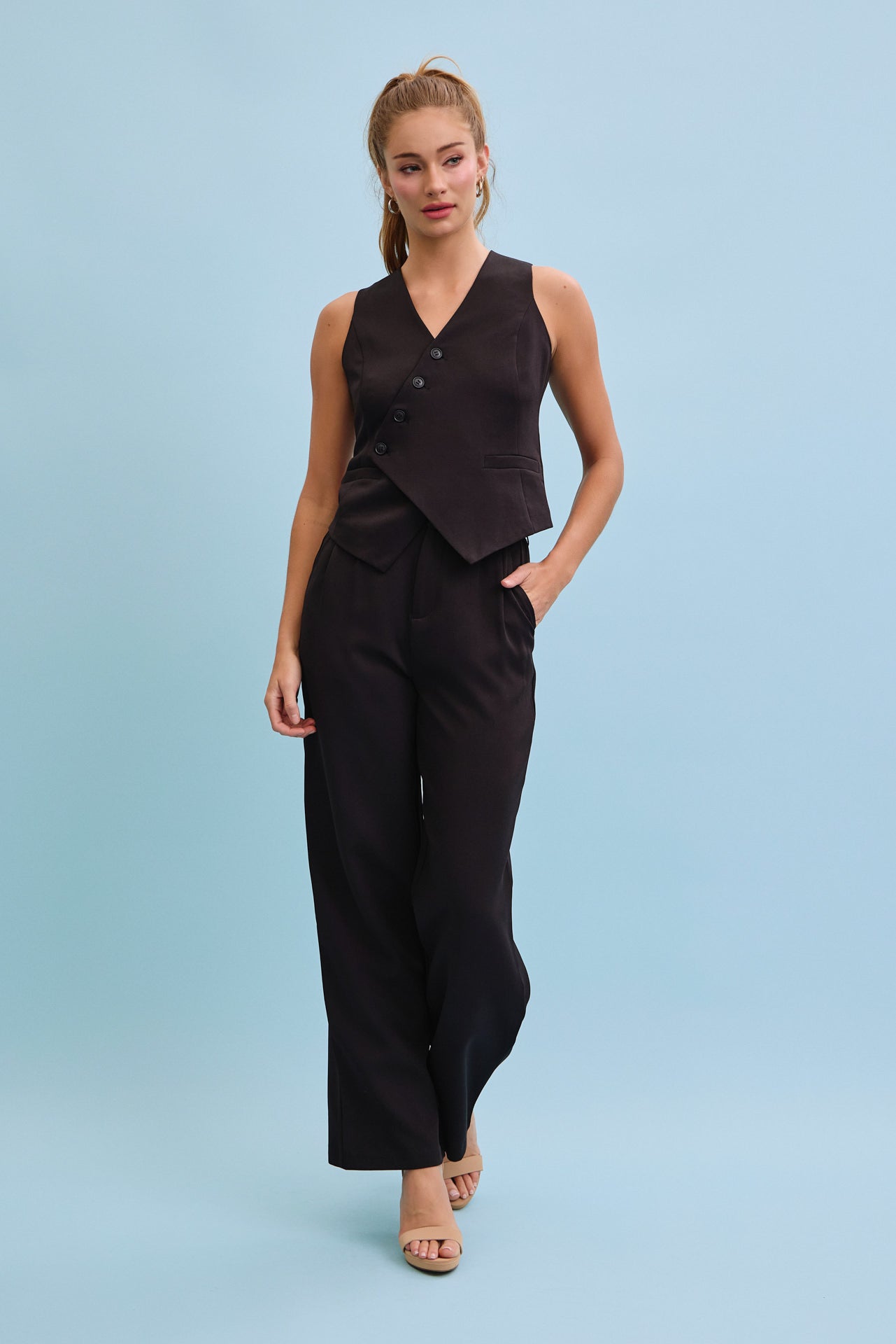 Subtle Elegance Asymmetrical Vest With Pants Set