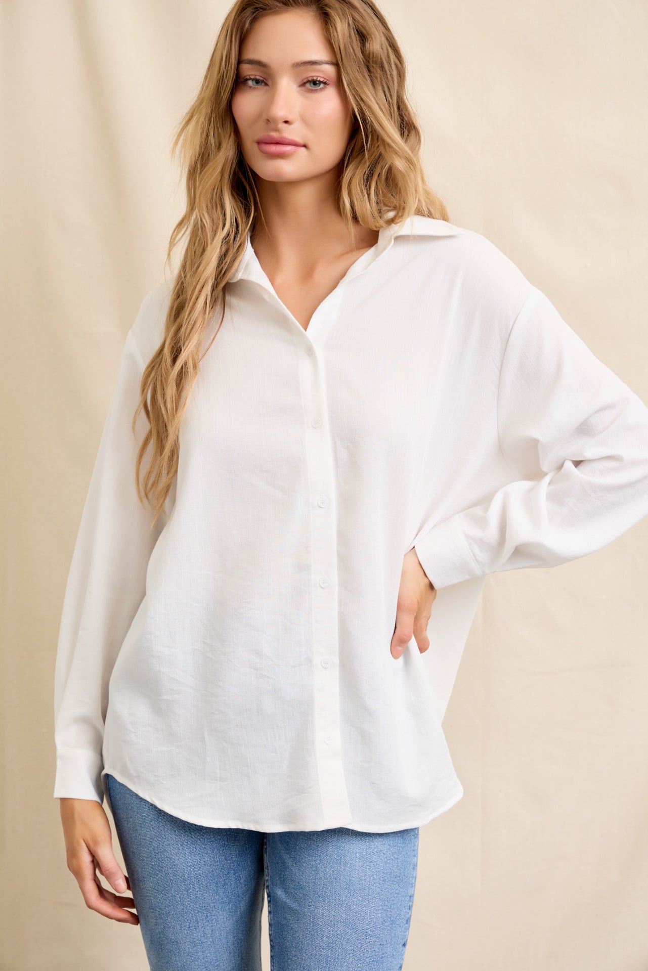 Clarissa Woven Button-Down Top