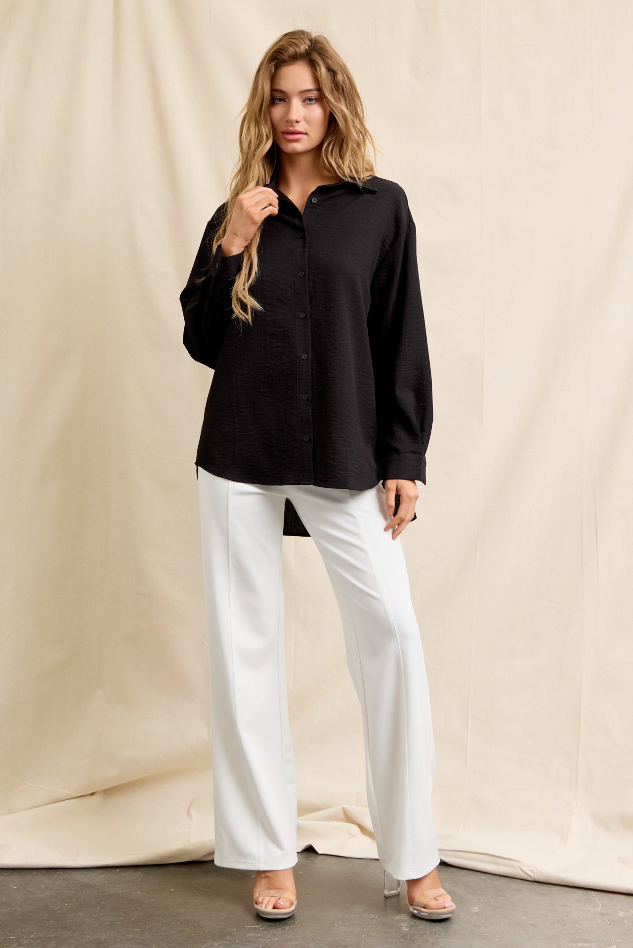 Clarissa Woven Button-Down Top