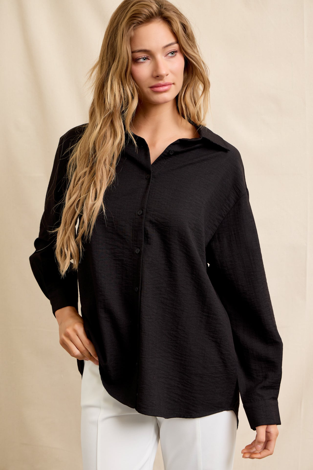 Clarissa Woven Button-Down Top